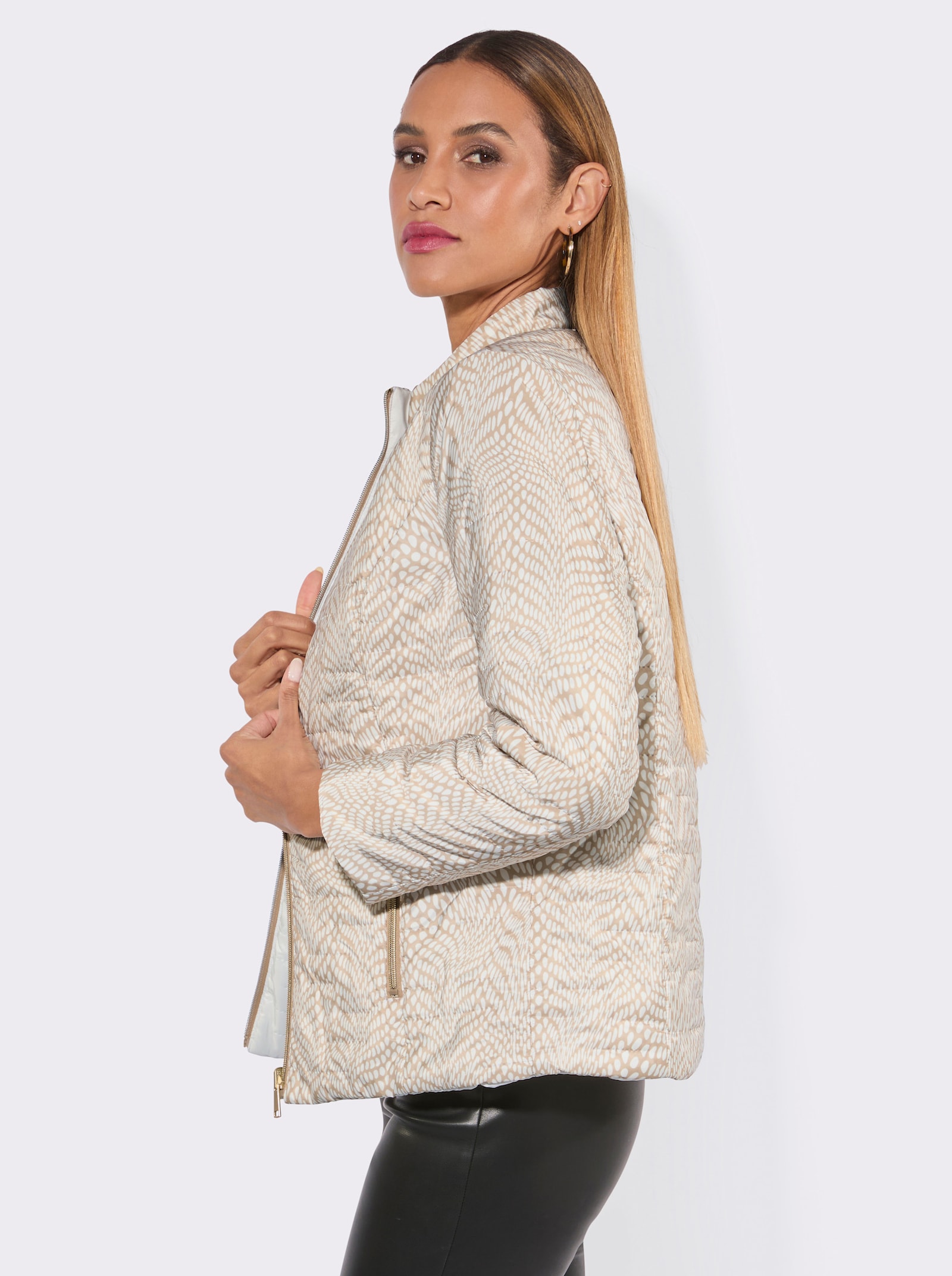 Wendejacke mit 2 Seiten - weiß-beige-bedruckt
