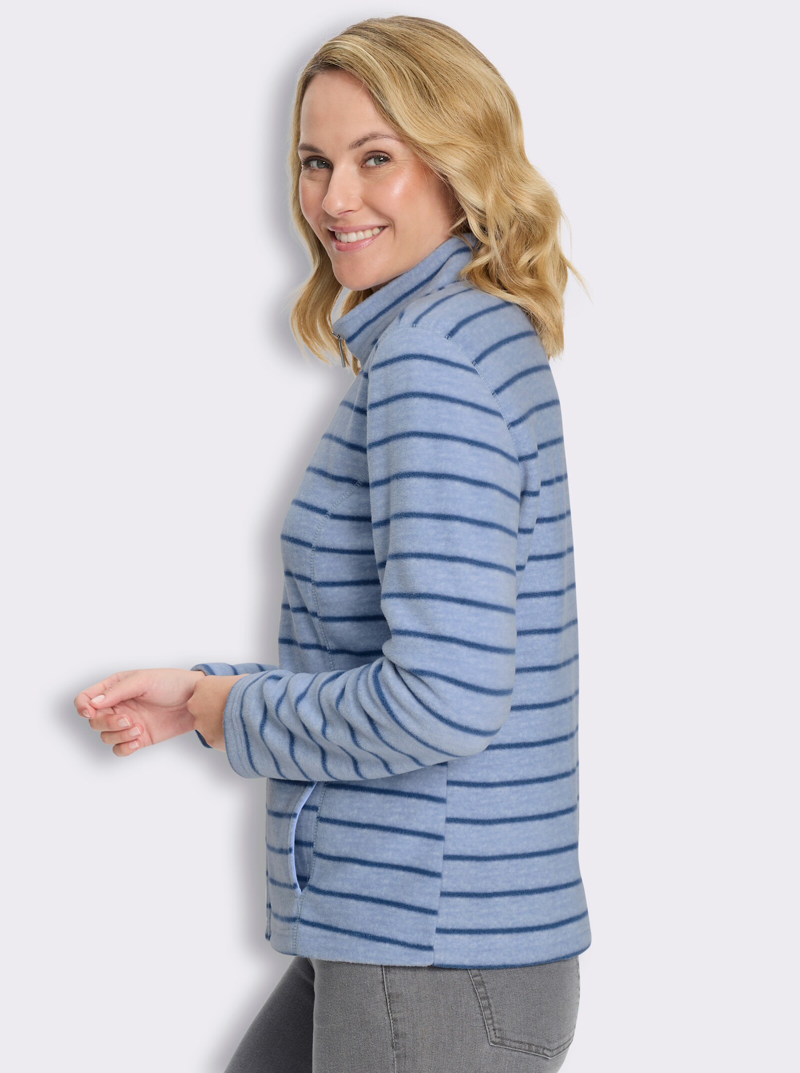 Fleecejacke in pflegeleichter Qualität, gestreift - jeansblau-bleu-meliert