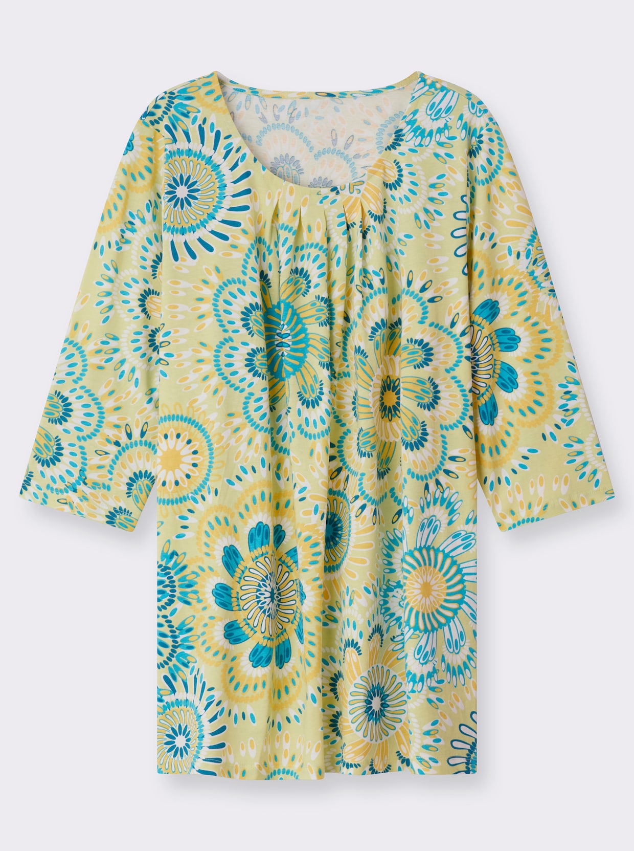 Longshirt in leichter A-Linie - pistazie-türkis-bedruckt