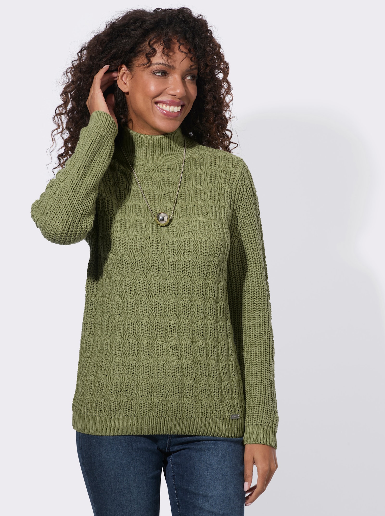Stehkragenpullover mit elastischen Rippbündchen - schilf