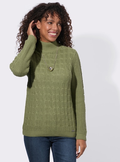 Stehkragenpullover mit elastischen Rippbündchen - schilf