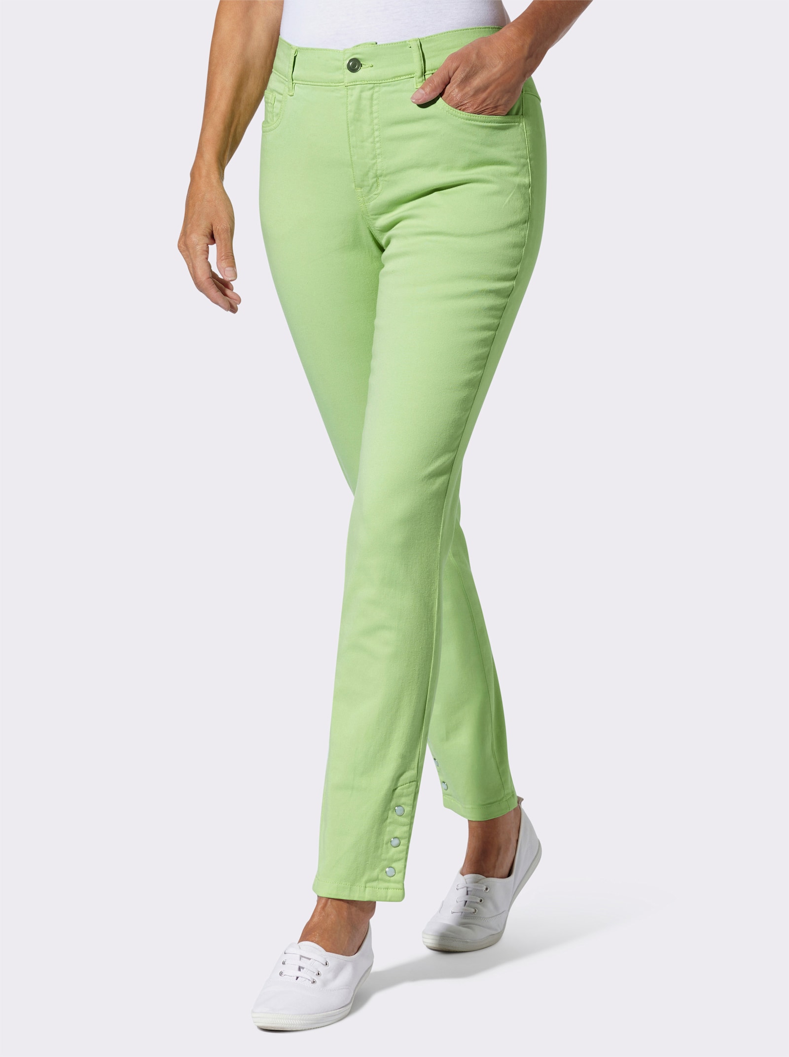 Jeans in verkürzter Form, Dehnbund - reseda