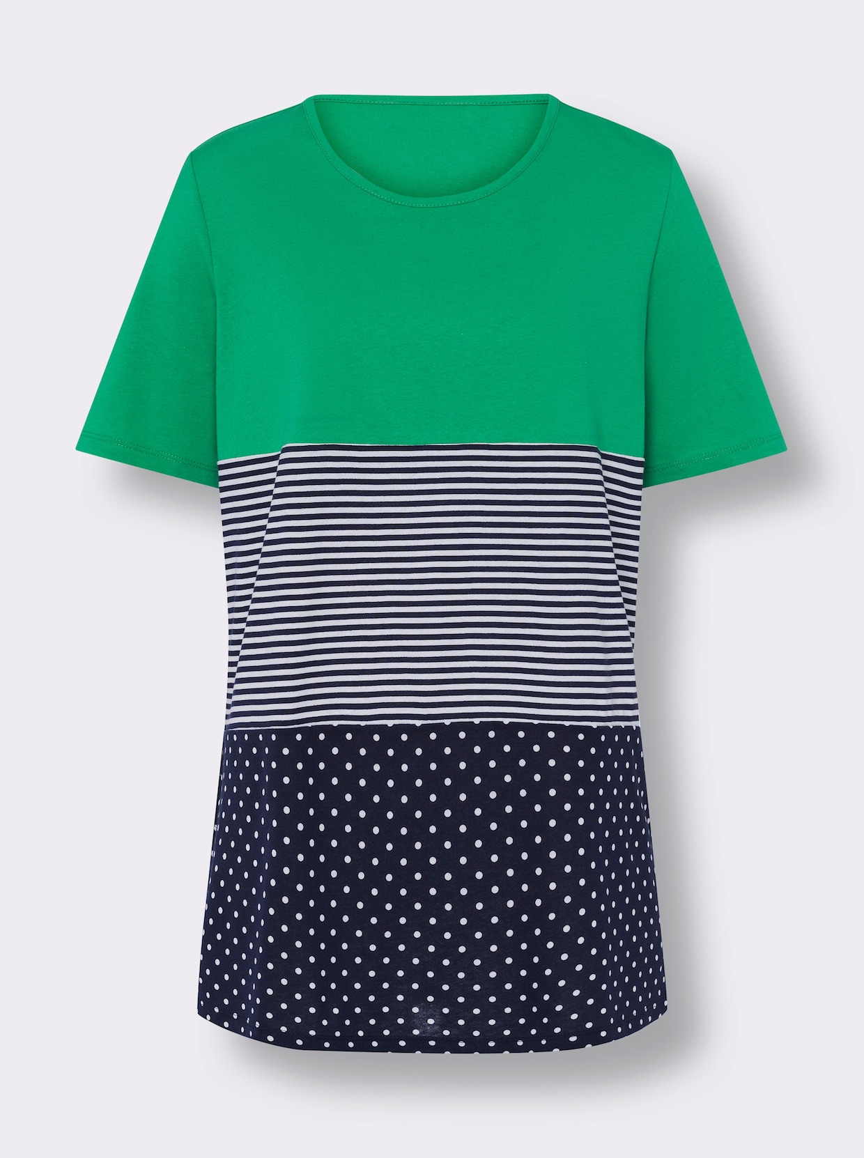 Dlouhé tričko - trávově zelená-námořnická modrá-potisk