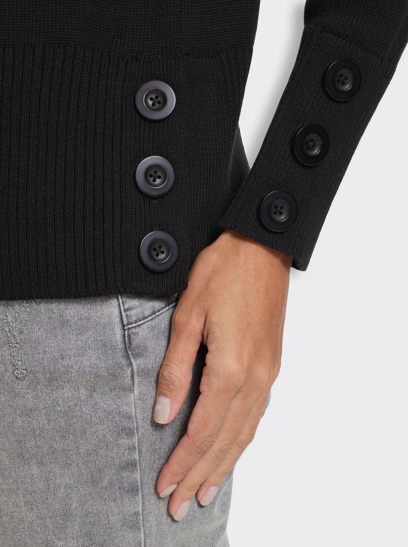 heine Rollkragenpullover mit Seitenschlitzen - schwarz