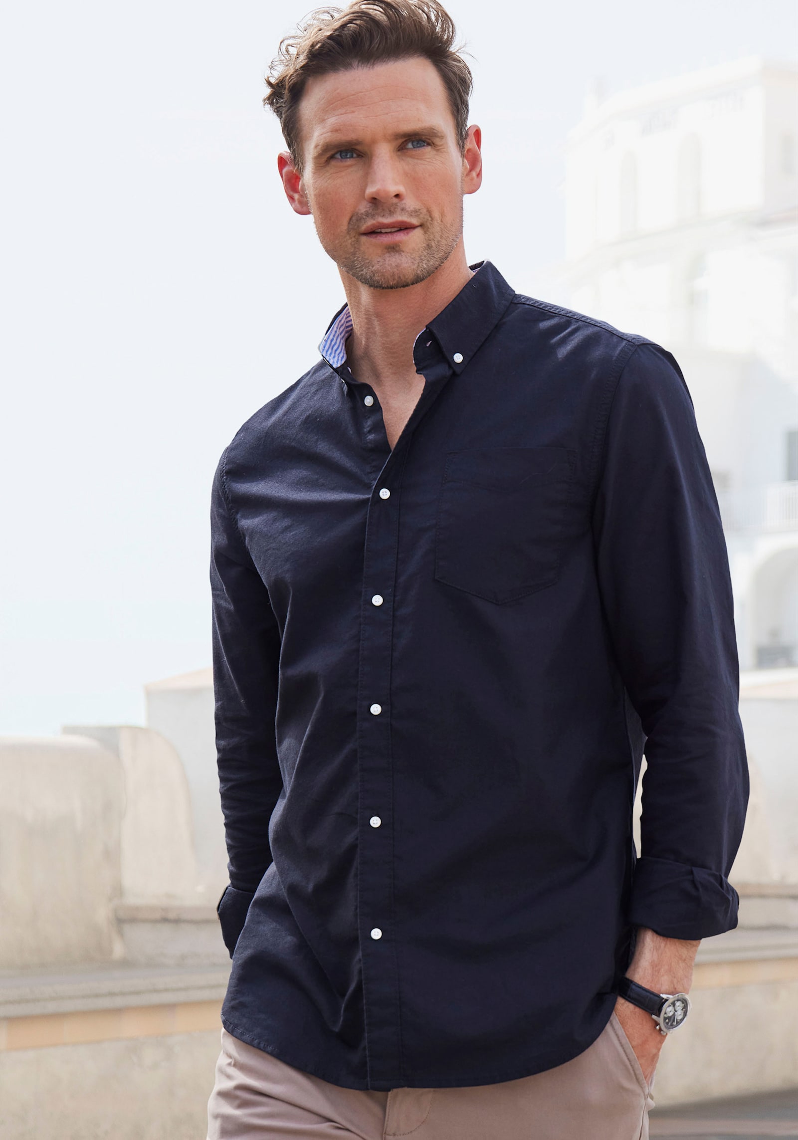 H.I.S Langarmhemd - schwarz