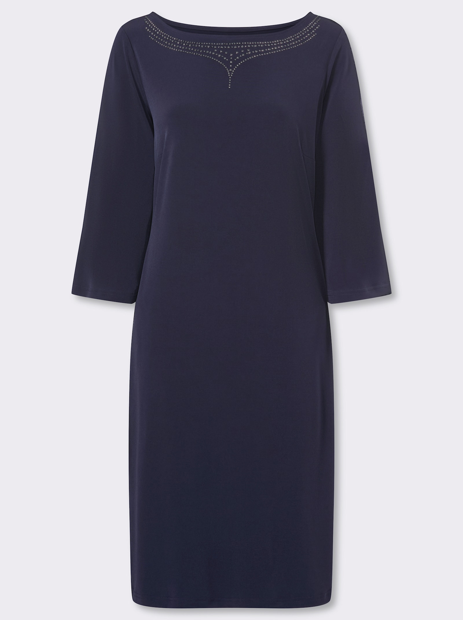 Jerseykleid mit Glitzersteinchen-Verzierung - marine