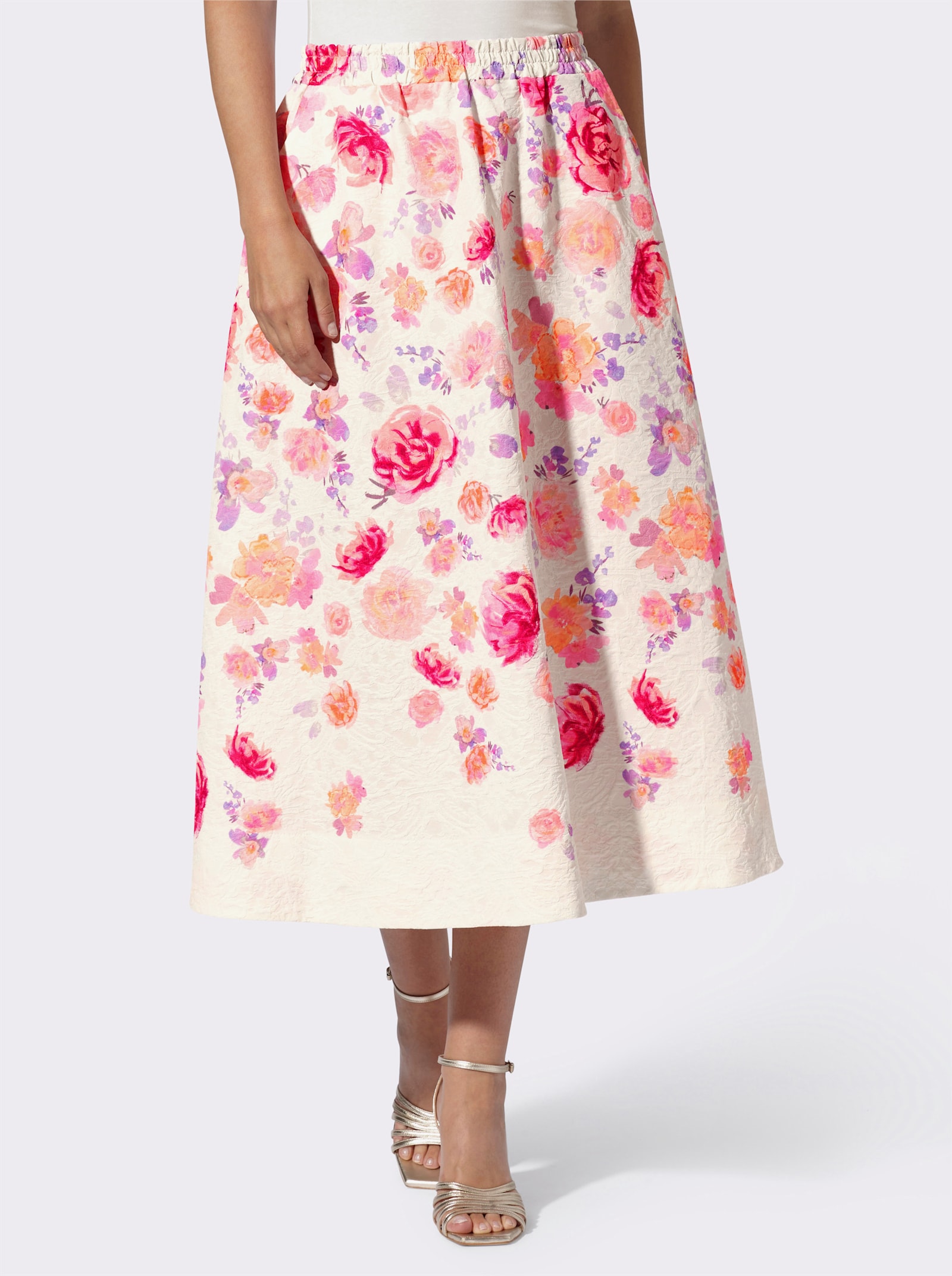 heine Webrock mit floralem Druck - champagner-altrosa-bedruckt