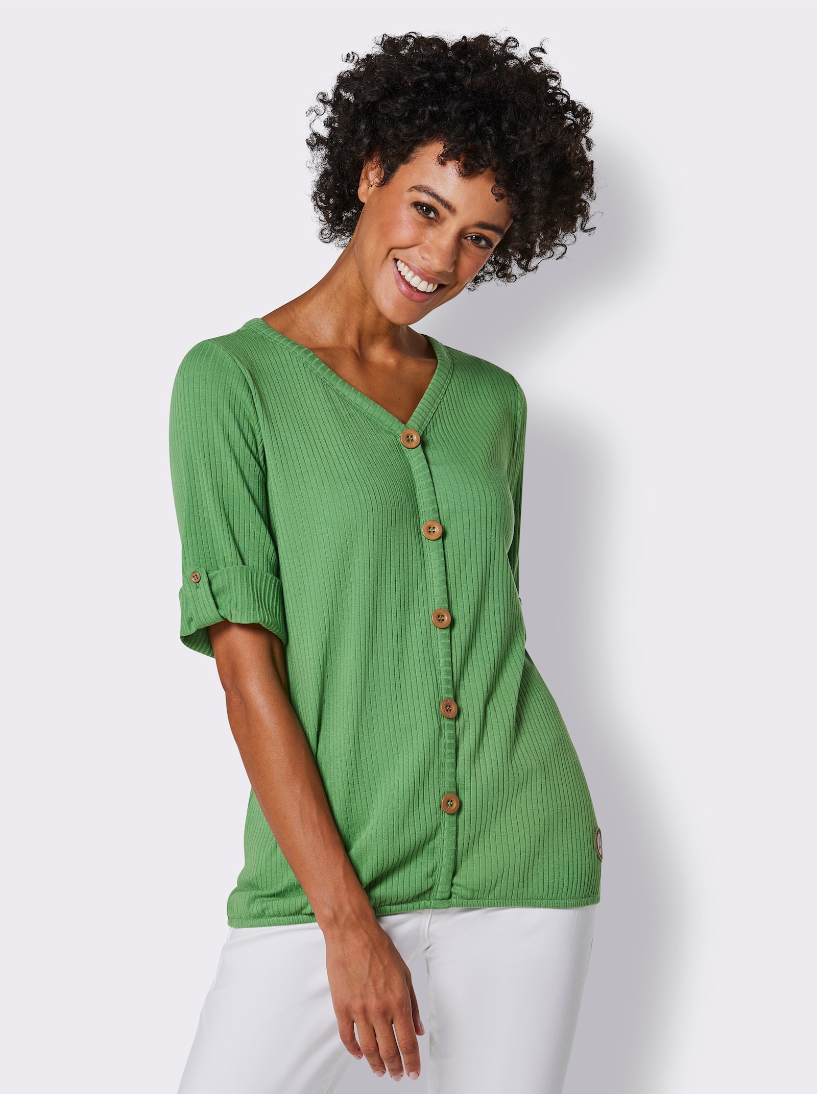 CREATION L PREMIUM Shirt met korte mouwen en sierknopen - appel