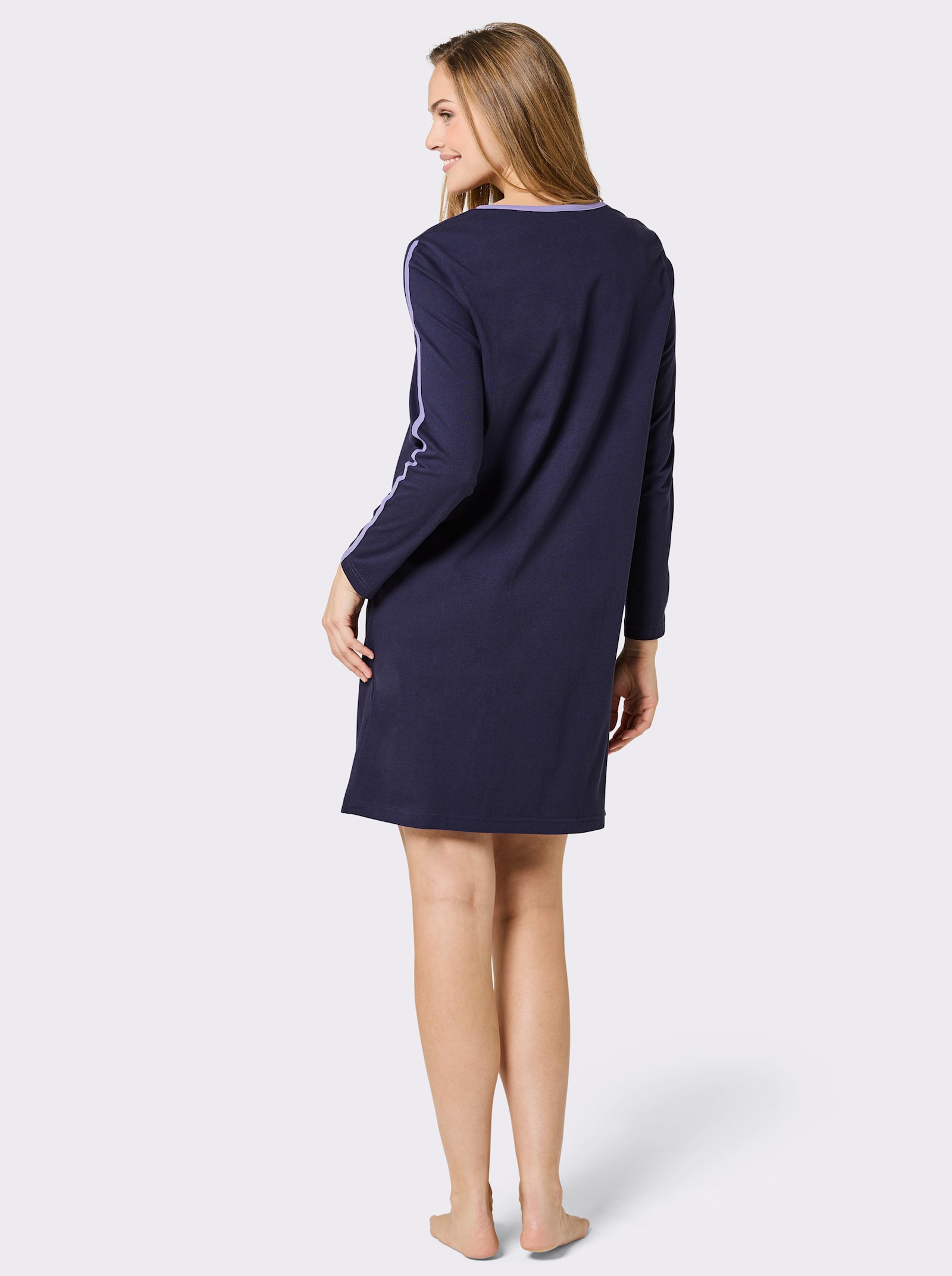 wäschepur Sleepshirt mit Knopfleiste - marine + lavendel