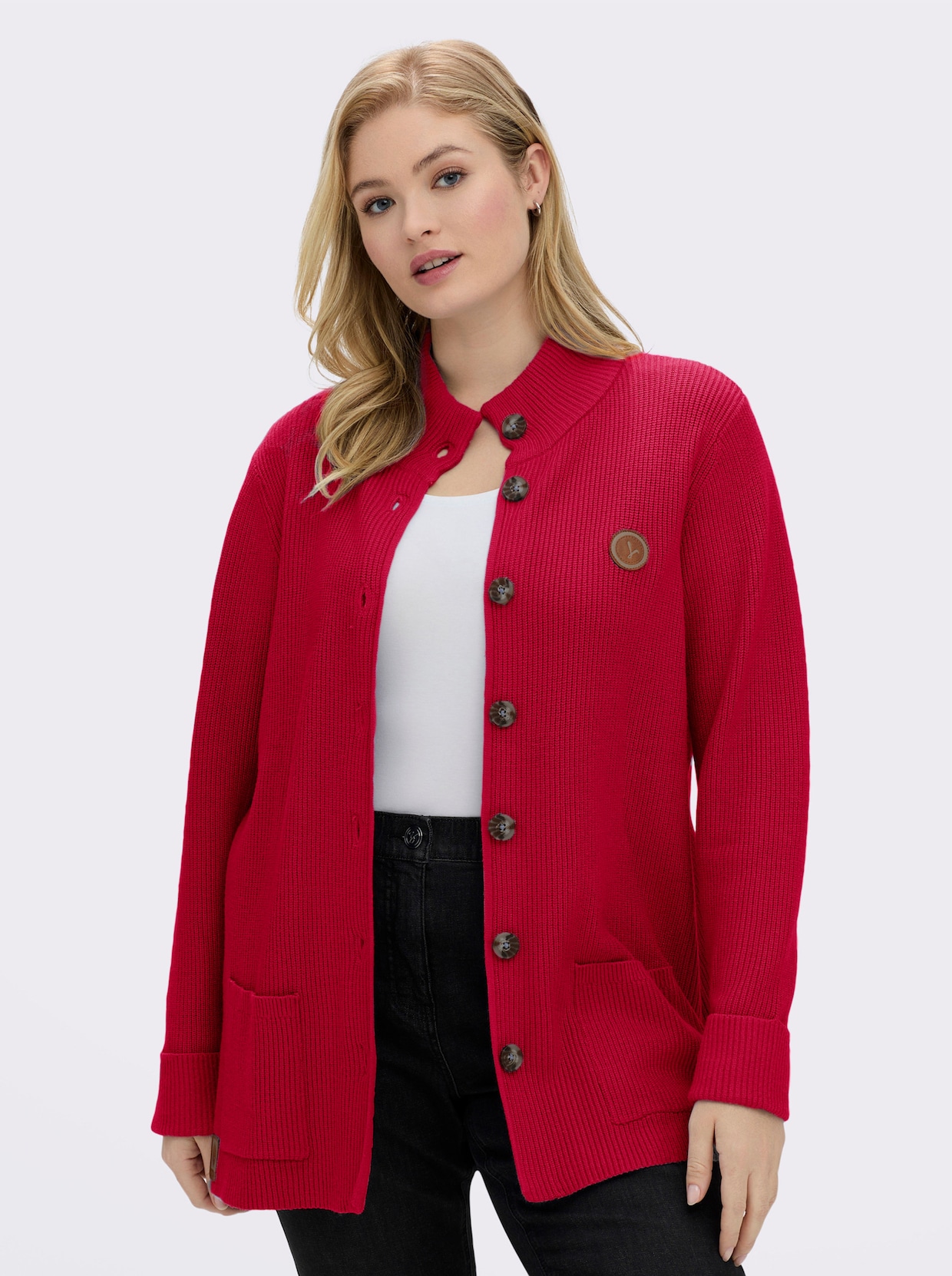 Longstrickjacke mit Stehkragen - rot