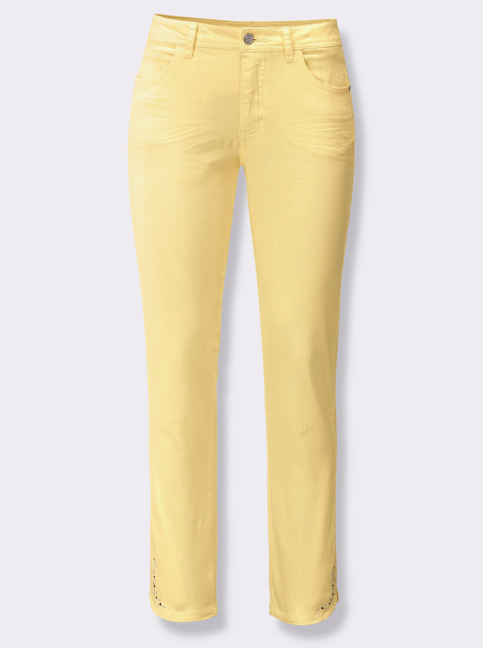 Jean 7/8 avec petites pierres brillantes fantaisie au bas des jambes - citron