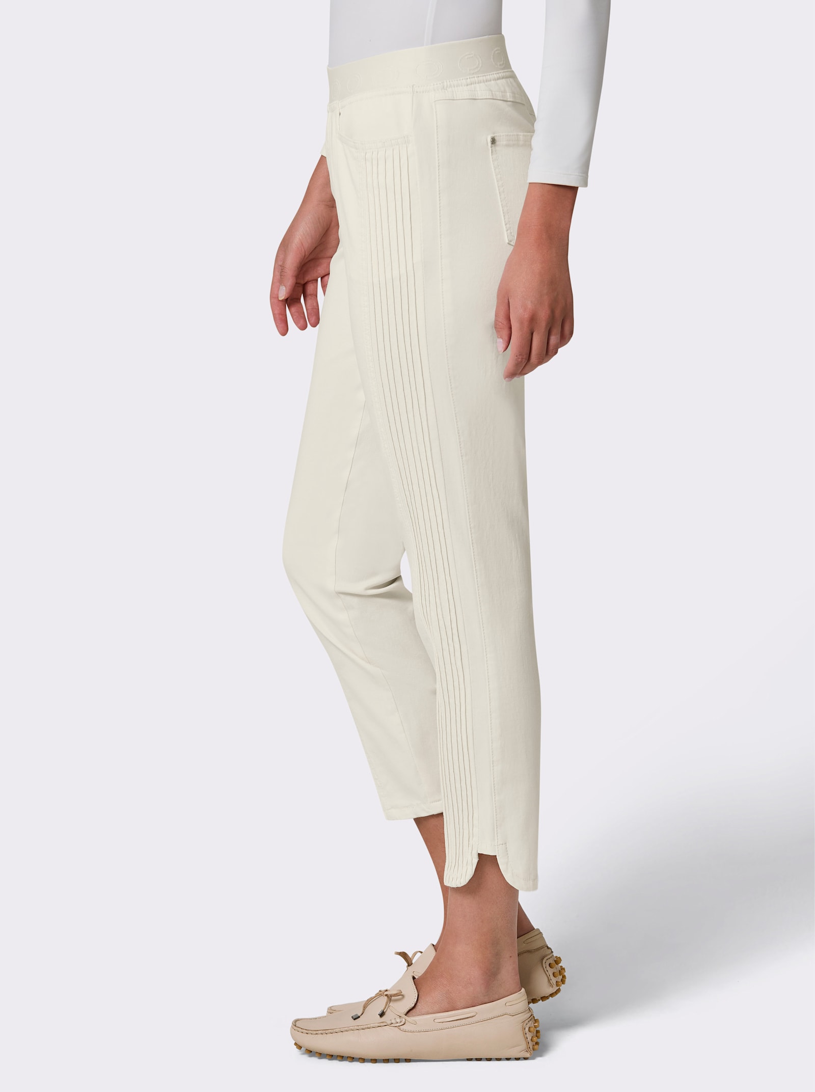 CREATION L PREMIUM Schlupfjeans mit Nieten-Details - ecru