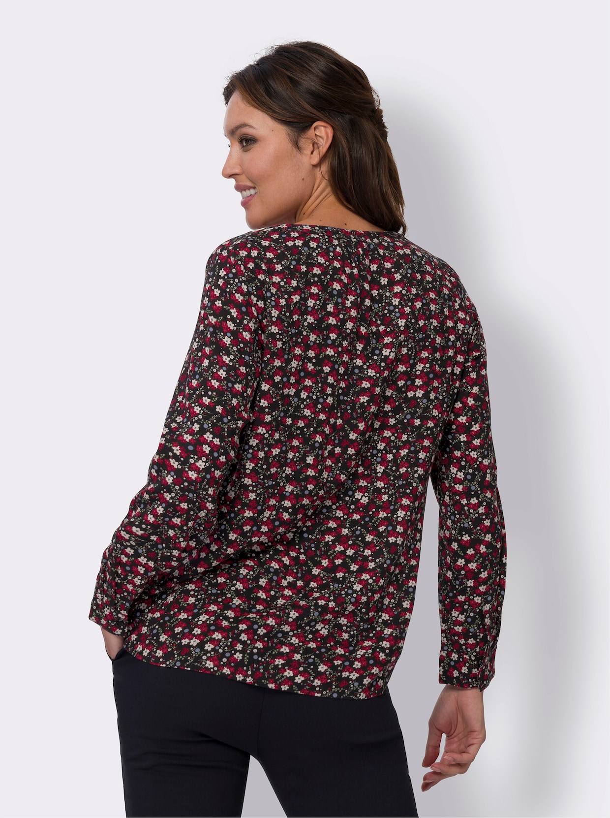 Comfortabele blouse - zwart/kers geprint