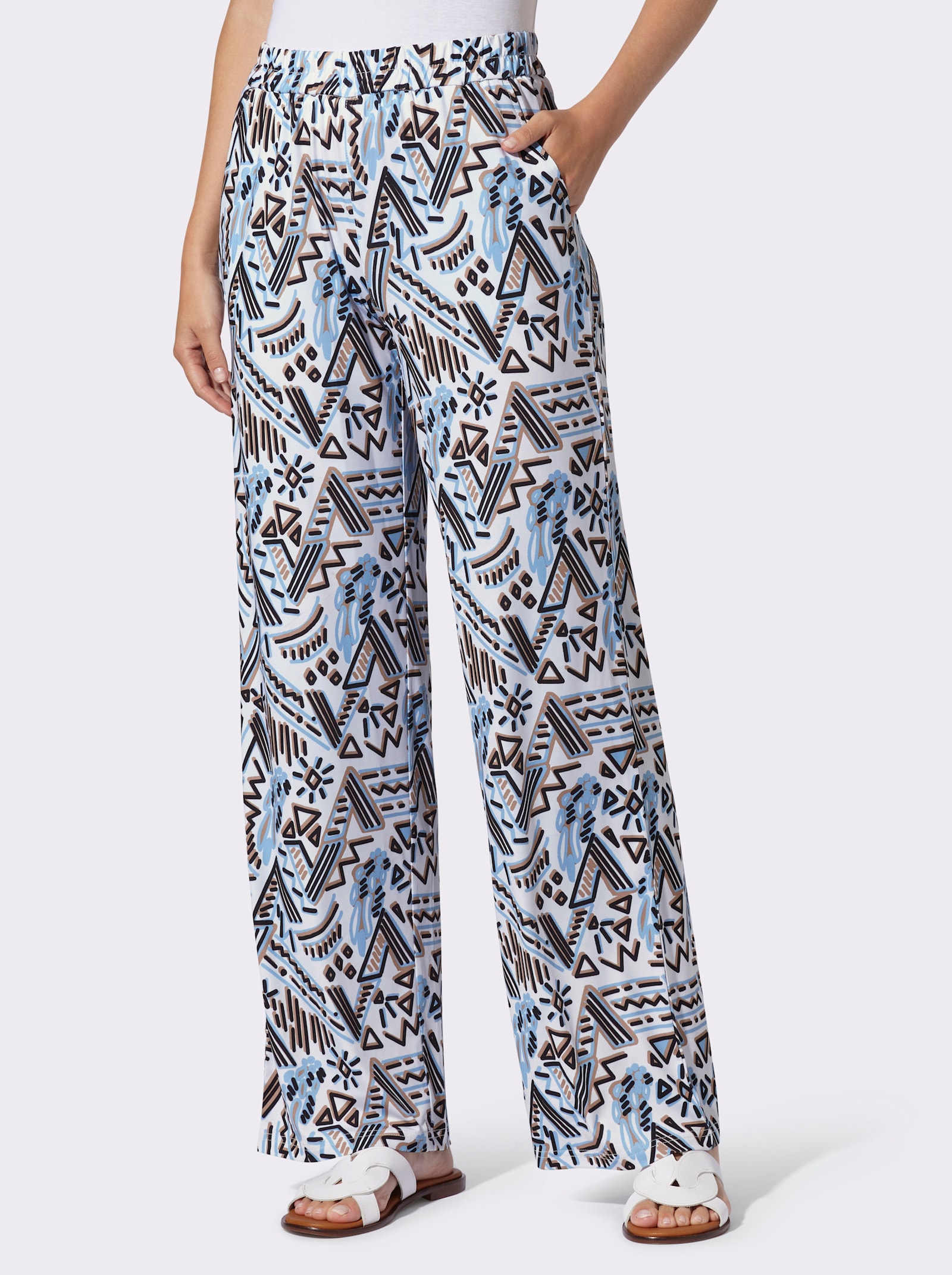 heine Jerseyhose - weiß-eisblau-bedruckt