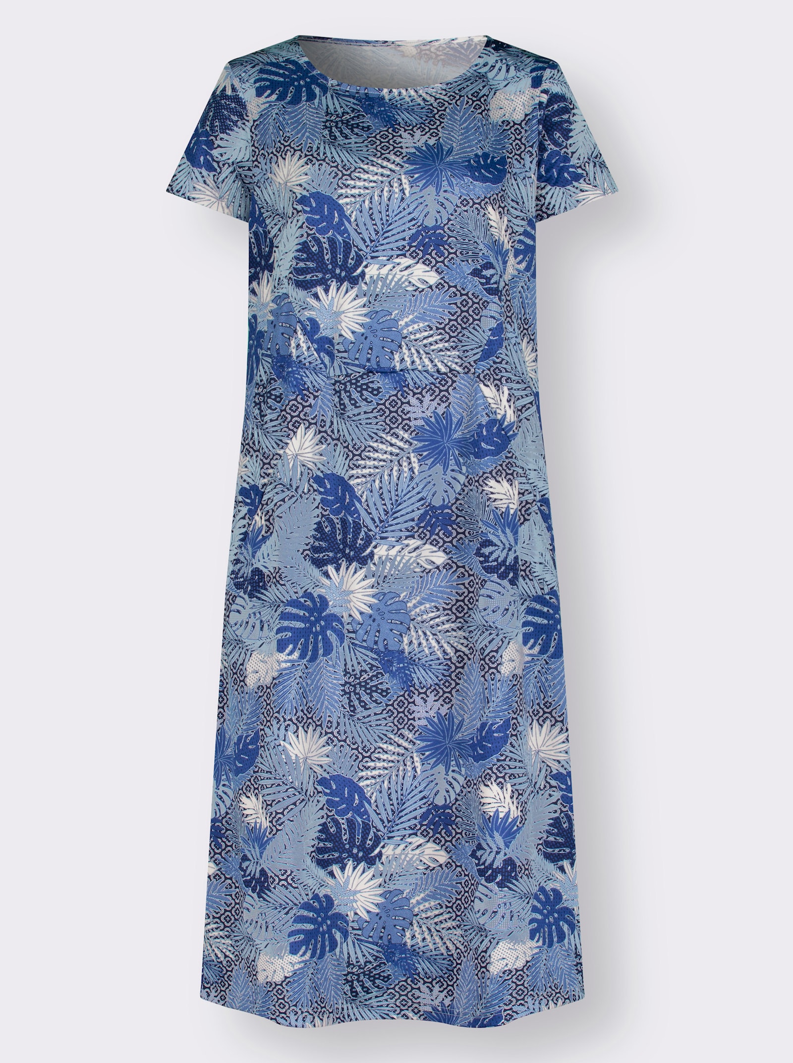 Jerseykleid mit Blättermuster - bleu-royalblau-bedruckt