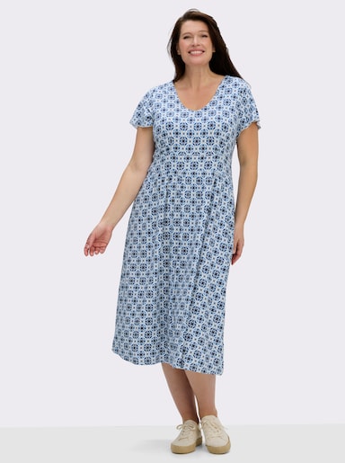 Jerseykleid im Druck-Dessin - jeansblau-ecru-bedruckt