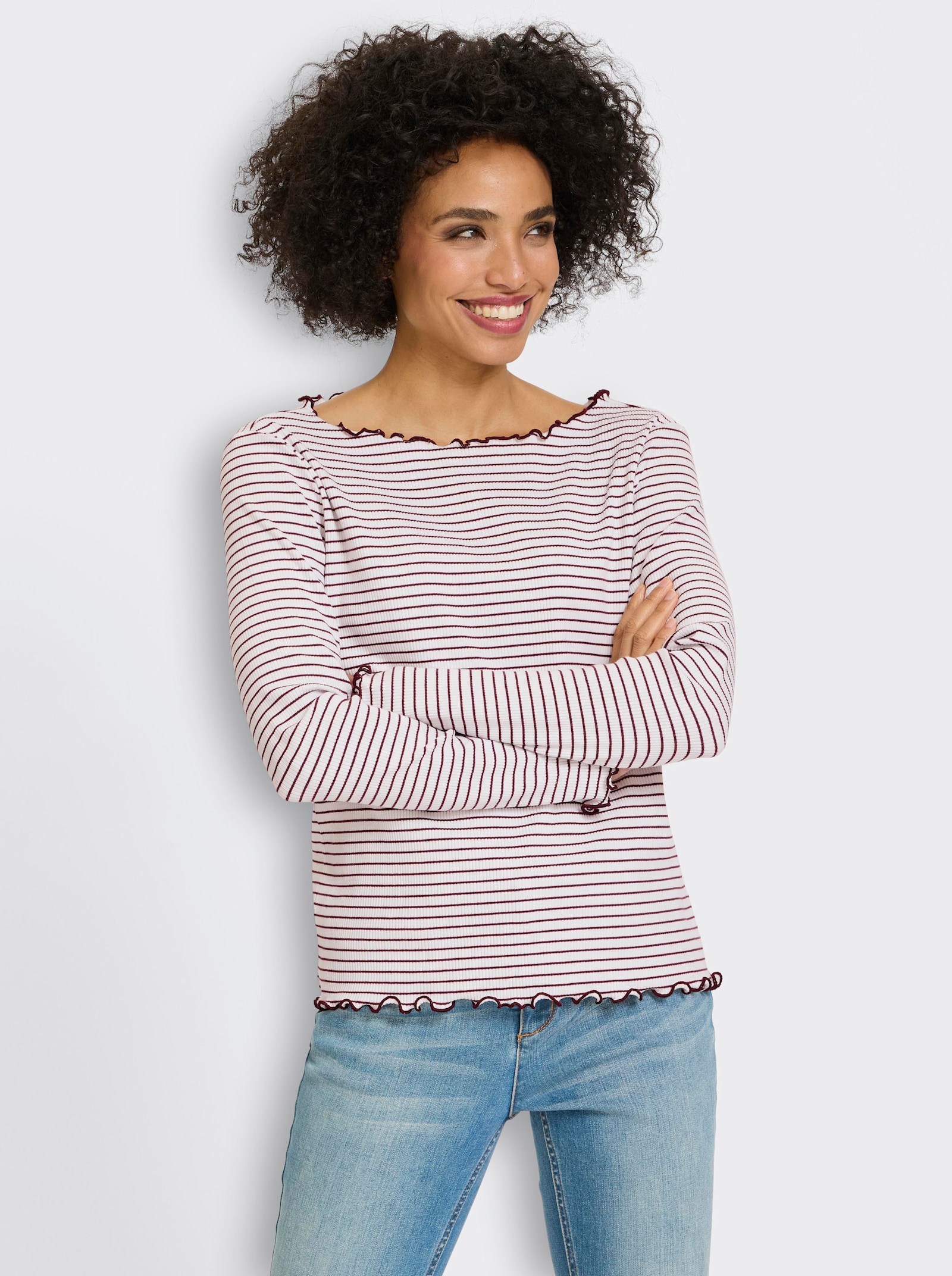 heine Rippshirt mit Ringelstreifen - ecru-burgund-geringelt