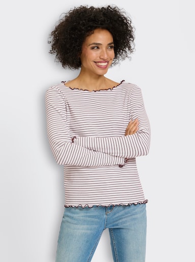 heine Rippshirt mit Ringelstreifen - ecru-burgund-geringelt