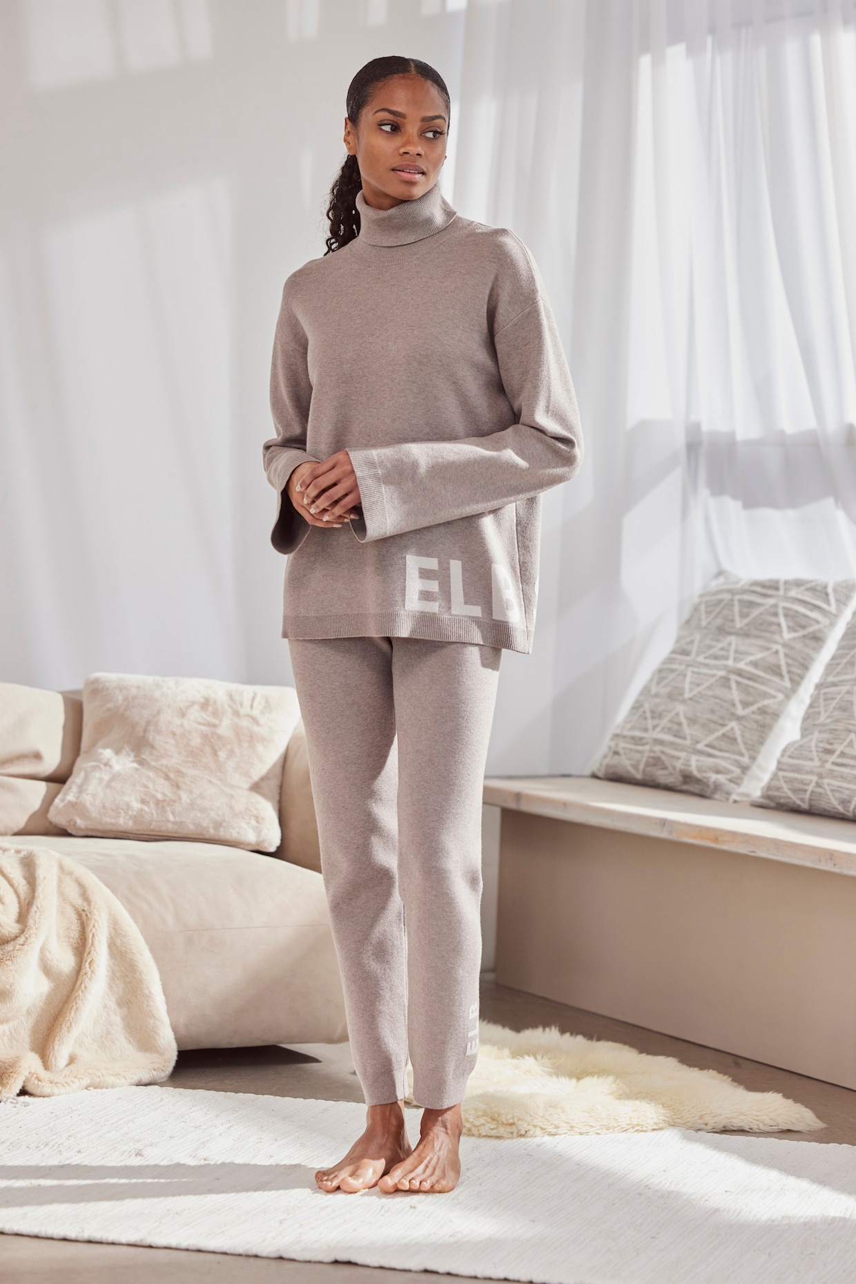 Elbsand Broek van tricot - taupe