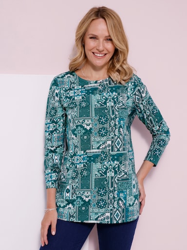 Longshirt mit Patchwork-Druck - petrol-ozean-bedruckt