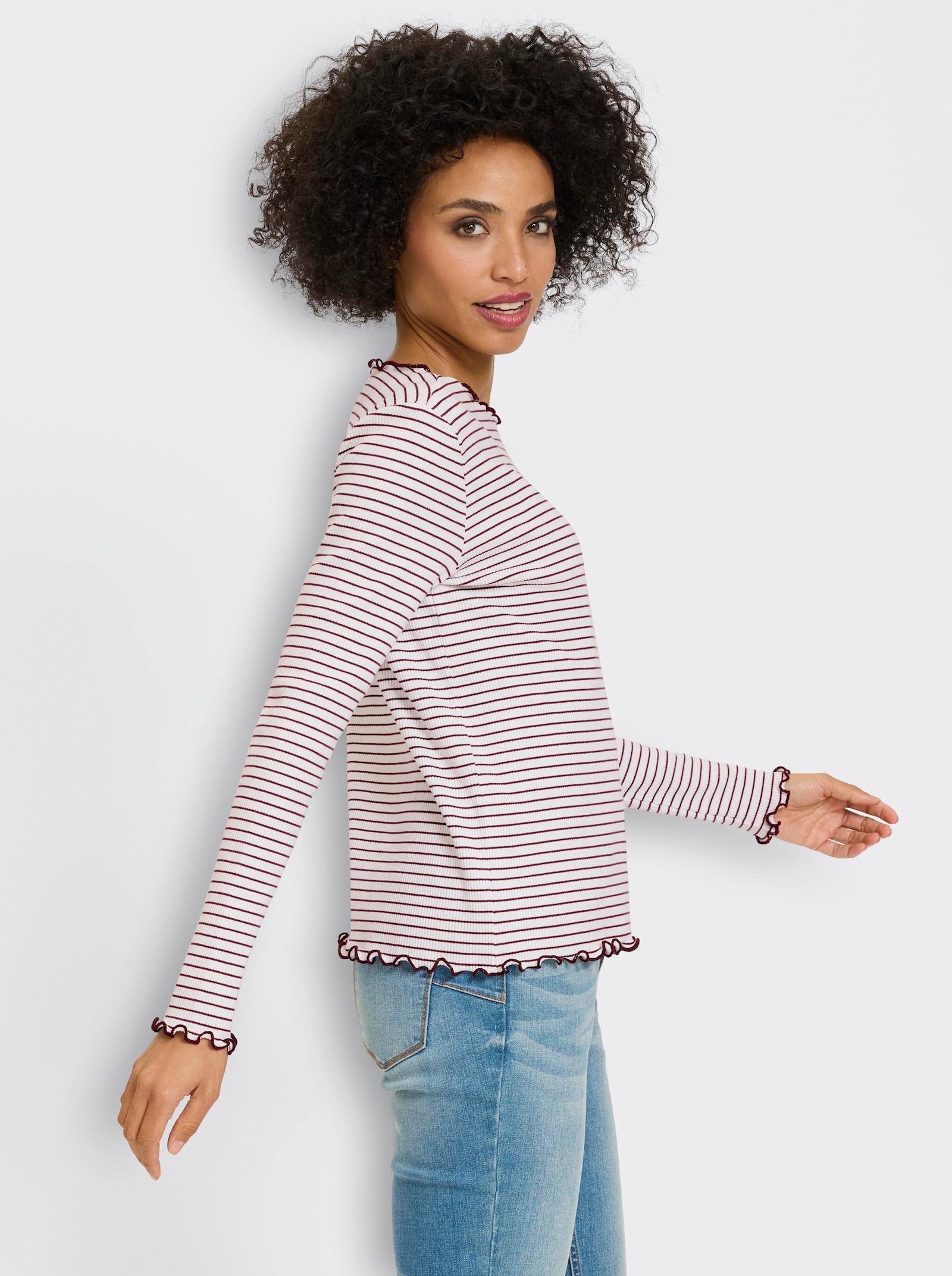 heine Rippshirt mit Ringelstreifen - ecru-burgund-geringelt