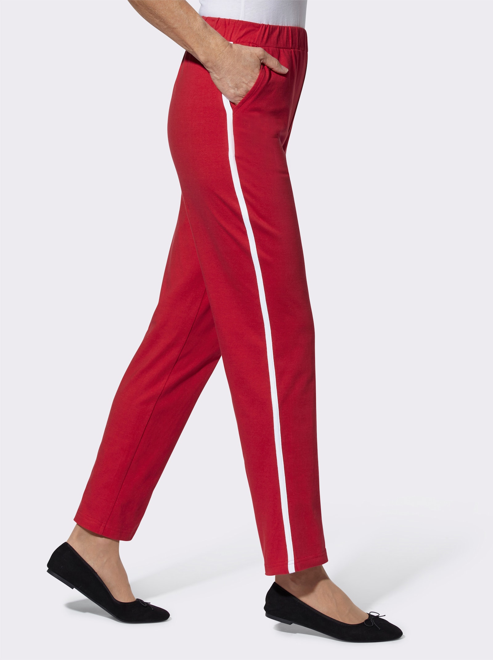 Kalhoty pro volný čas s kontrastními proužky na bocích - červená