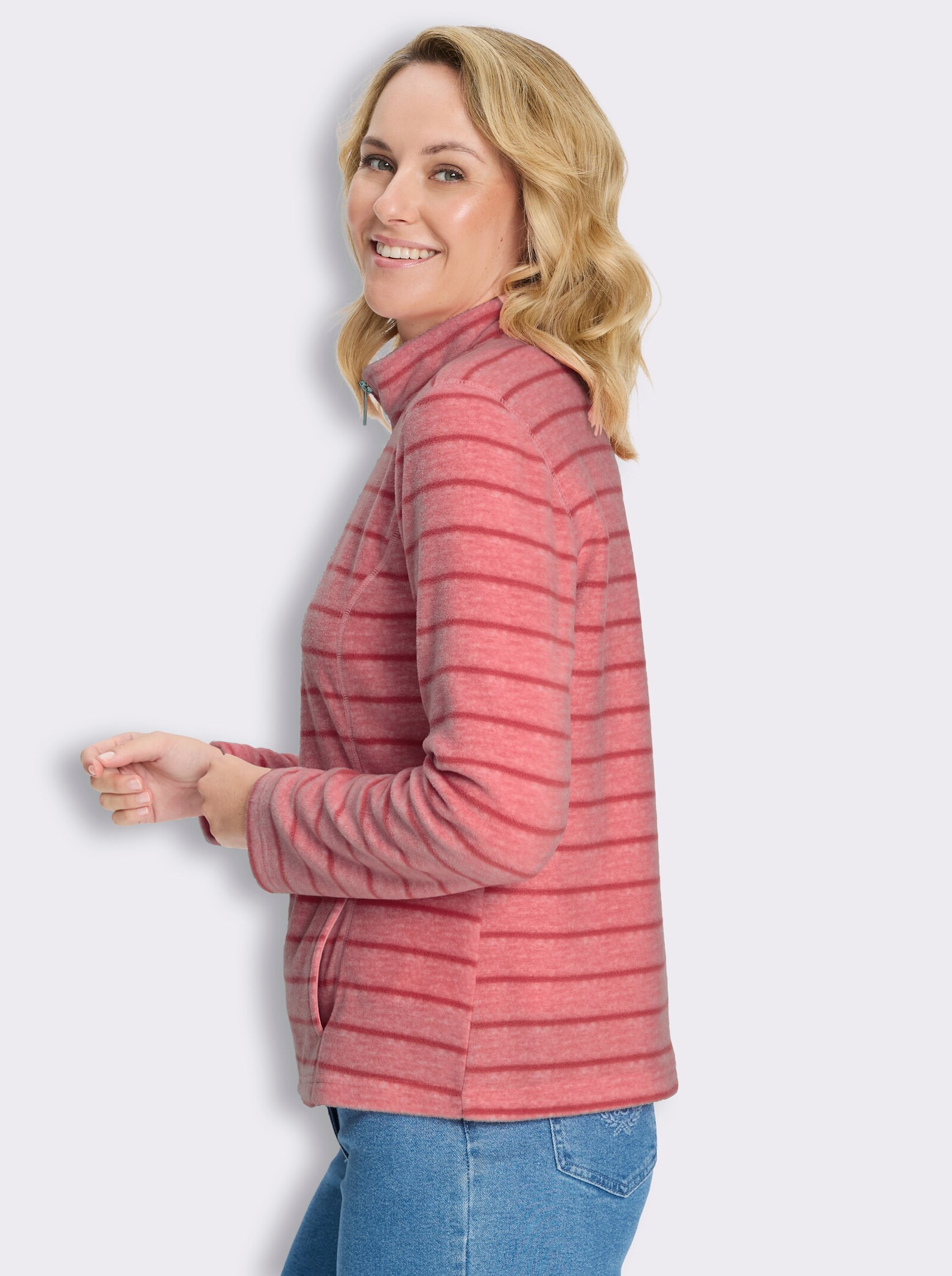Fleecejacke in pflegeleichter Qualität, gestreift - grapefruit-flamingo-meliert
