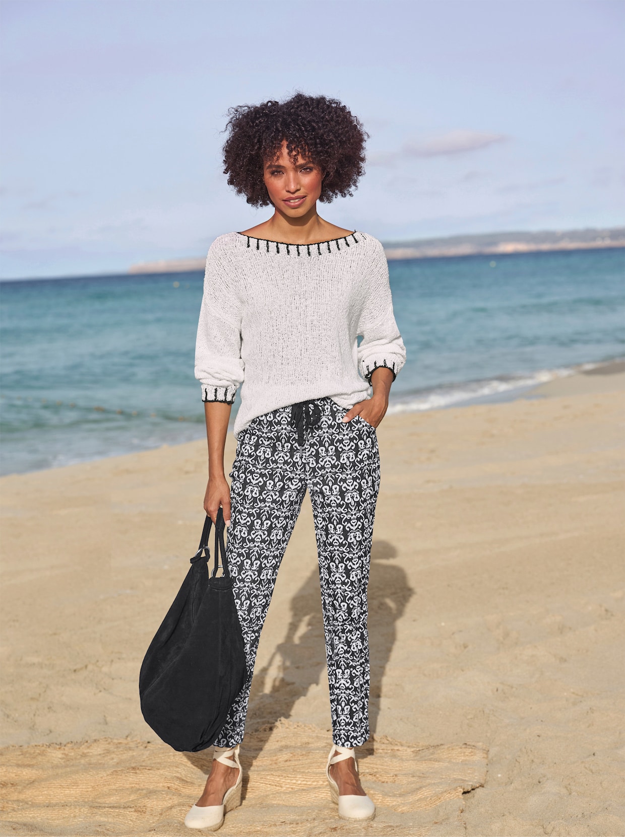 heine Pantalon imprimé - noir-écru imprimé