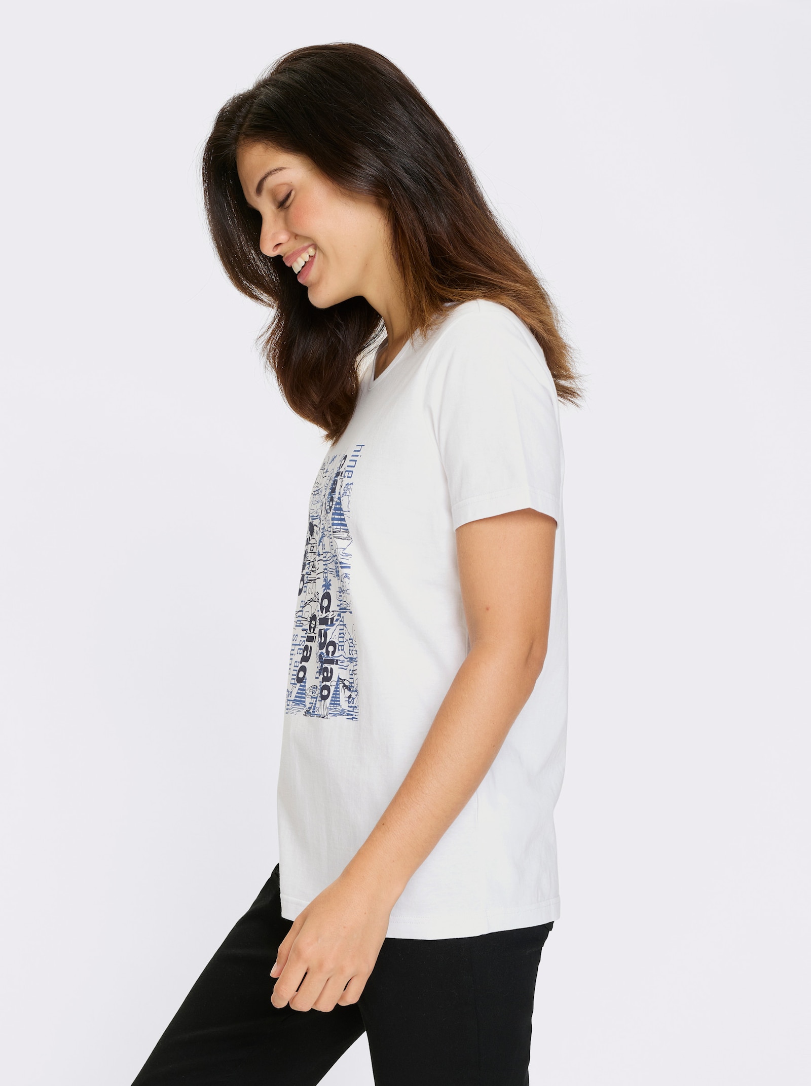 Shirt met korte mouwen van katoen, bedrukt - wit/marine