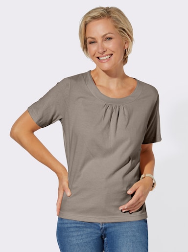 Shirt - taupe + taupe-weiss-bedruckt