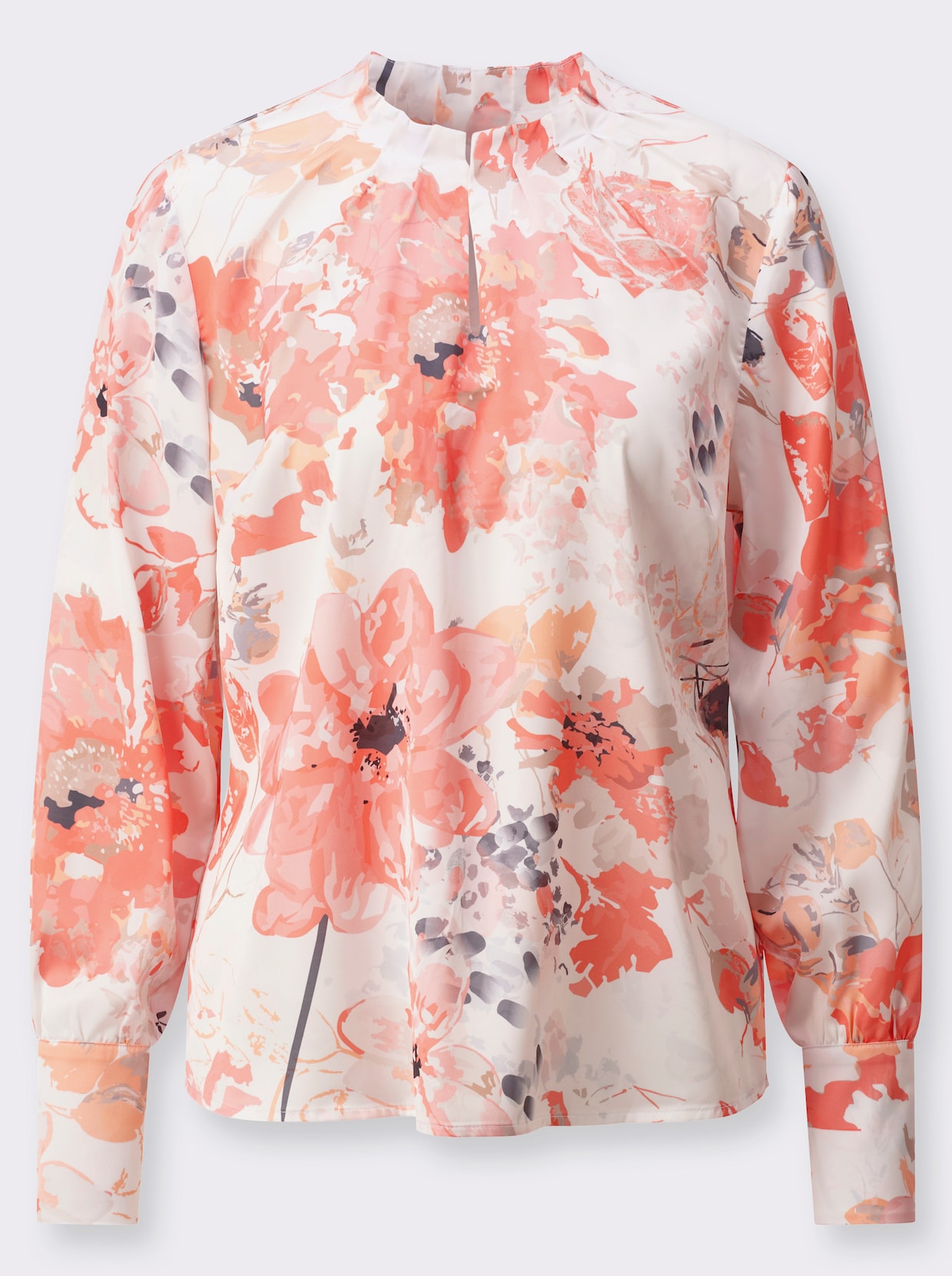 Druckbluse in Satin-Qualität - ecru-apricot-bedruckt