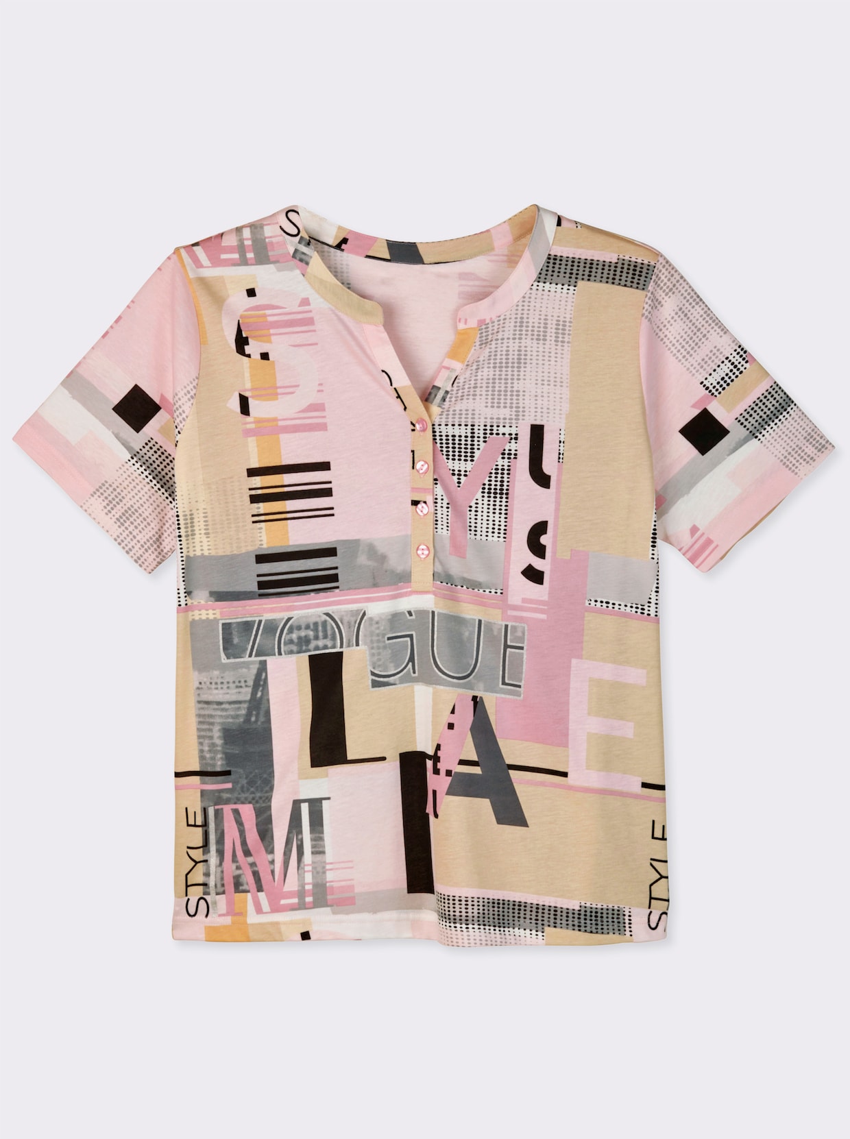 Kurzarmshirt im Baumwoll-Modal-Mix - hortensie-sand-bedruckt