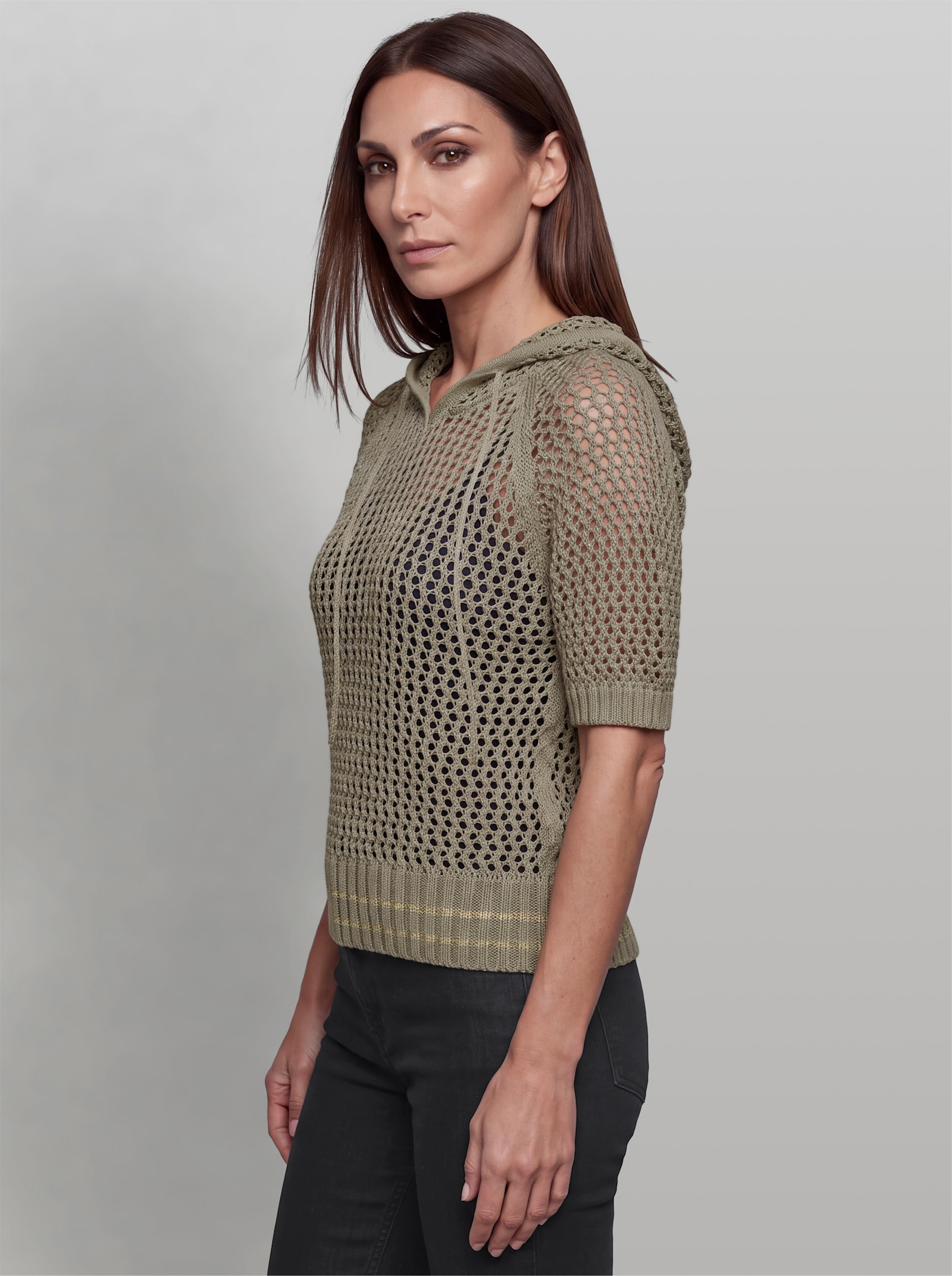 heine Ajourpullover mit Kapuze - schlamm