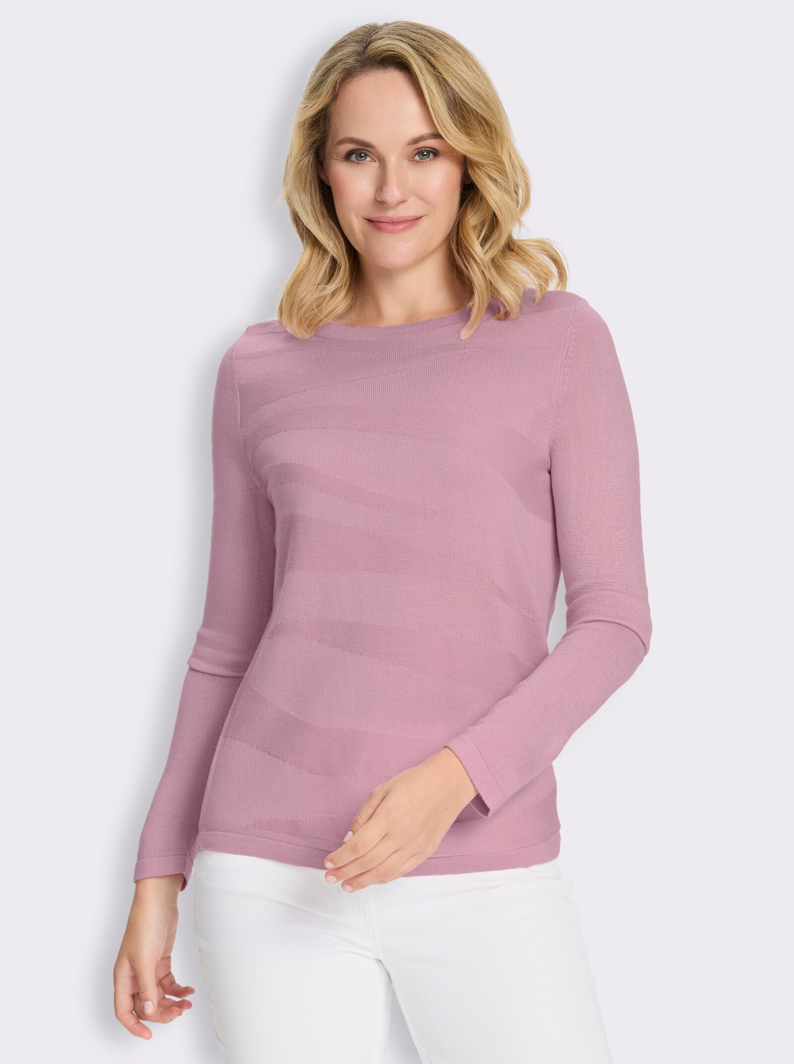 Pullover mit Strickmuster vorne - rosé