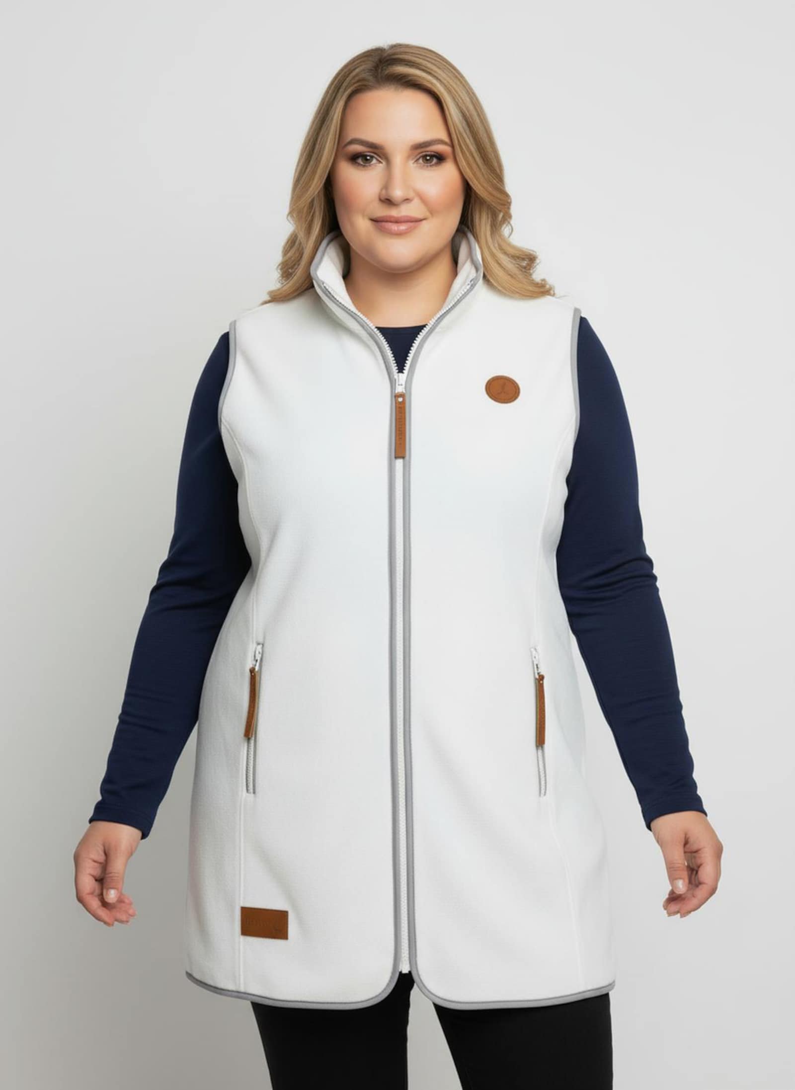 Fleeceweste mit Kontrastpaspeln - ecru