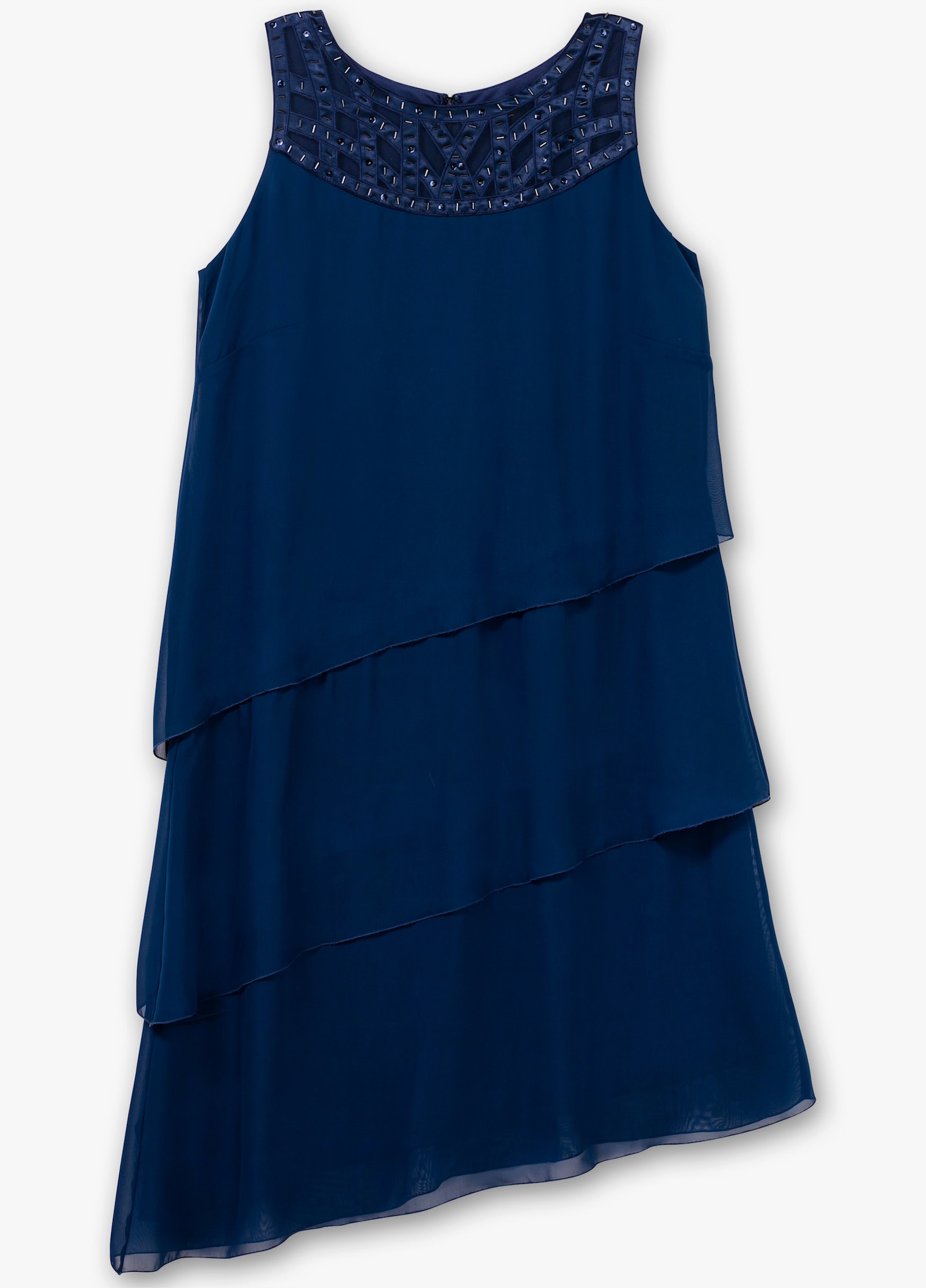 sheego Cocktailkleid mit drapierten Volants - blau