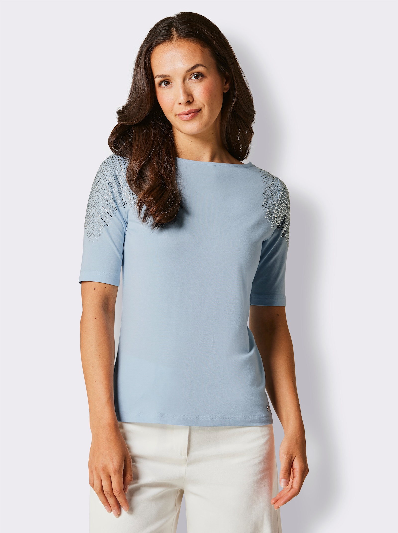 CREATION L PREMIUM Kurzarmshirt im geschmeidigen Materialmix - hellblau