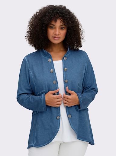 Sweatjacke in Oil-dyed-Optik - jeansblau