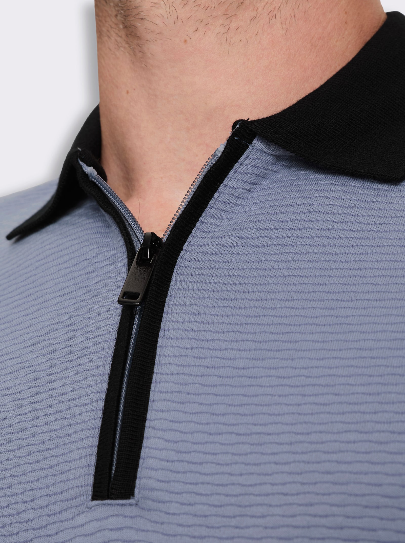Marco Donati Langarm-Poloshirt mit Reißverschluss - taubenblau