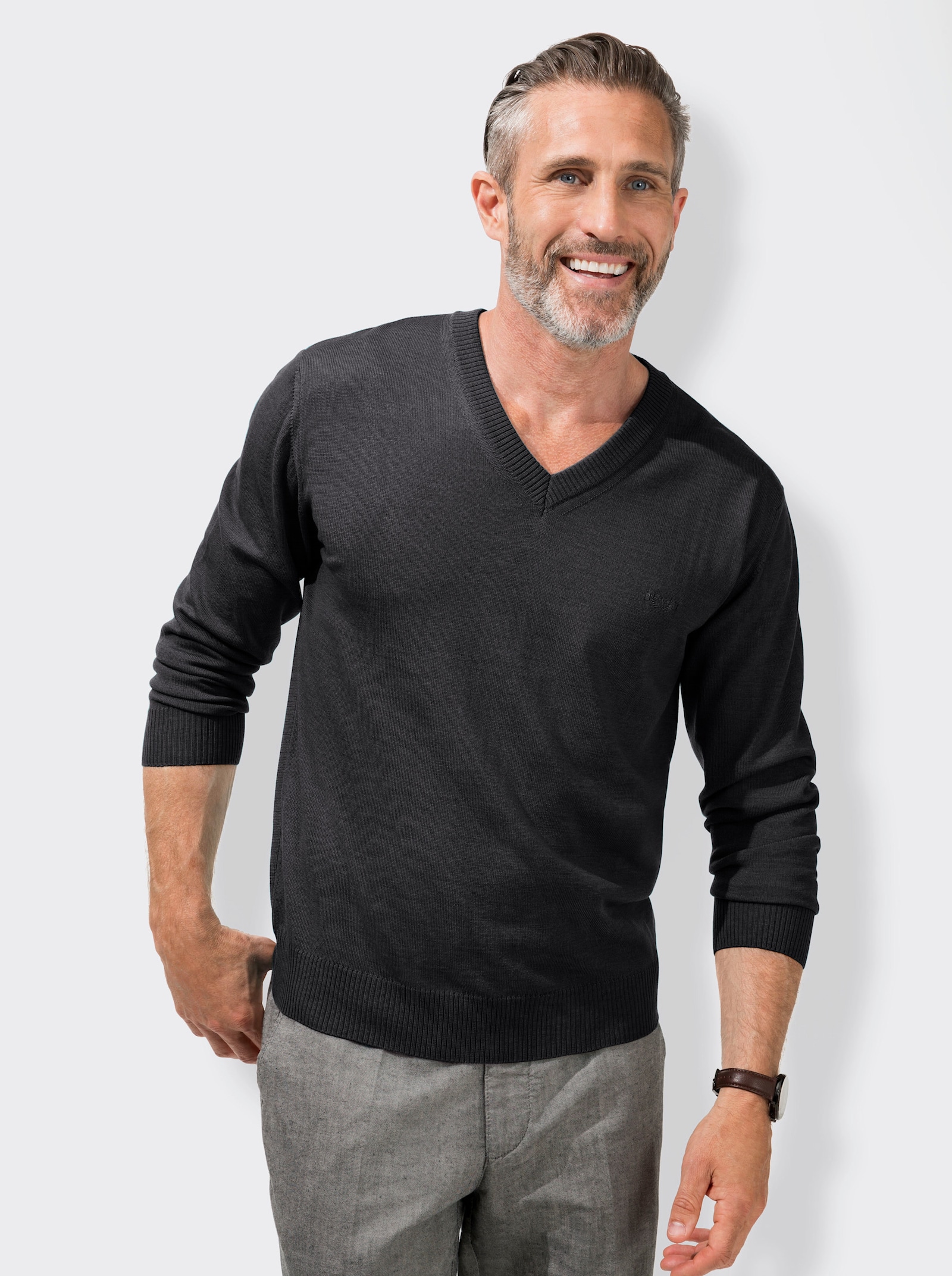 Marco Donati V-Pullover - anthrazit-meliert