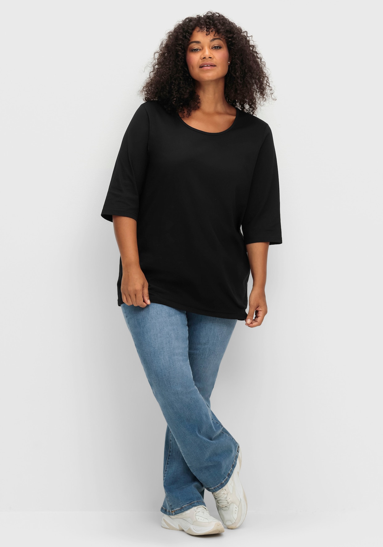 sheego 3/4-Arm-Shirt - schwarz