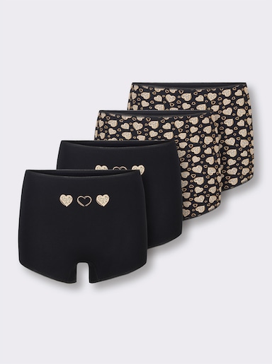 wäschepur Panty im 4er-Pack - schwarz-bedruckt + schwarz