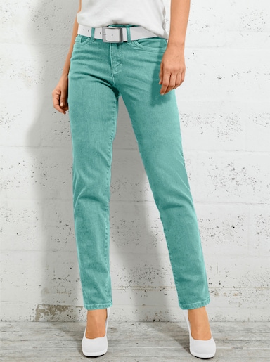 5-Pocket-Jeans mit bestickten Gesäßtaschen - aqua