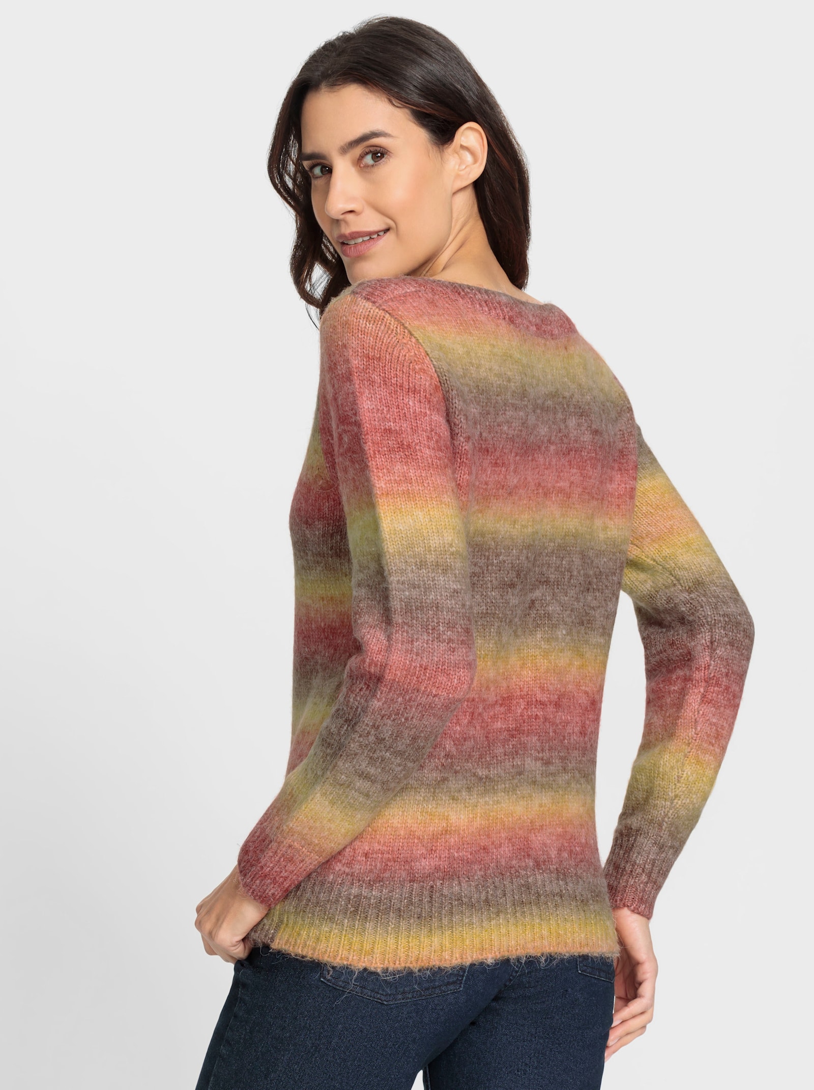 Pull en tricot avec dégradé de couleurs - cerise-taupe à motifs