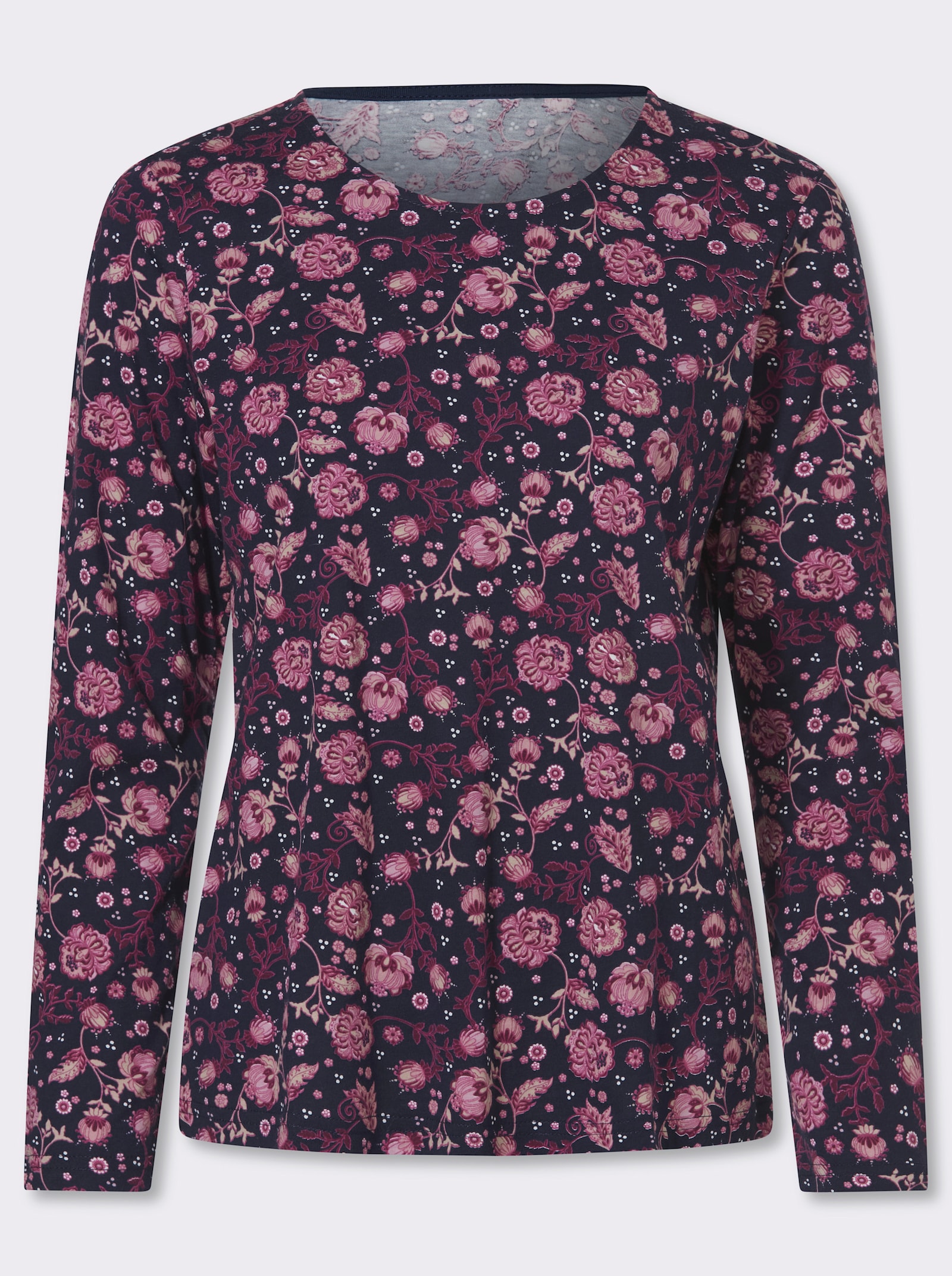 Langarmshirt aus reiner Baumwolle - marine-erika-bedruckt