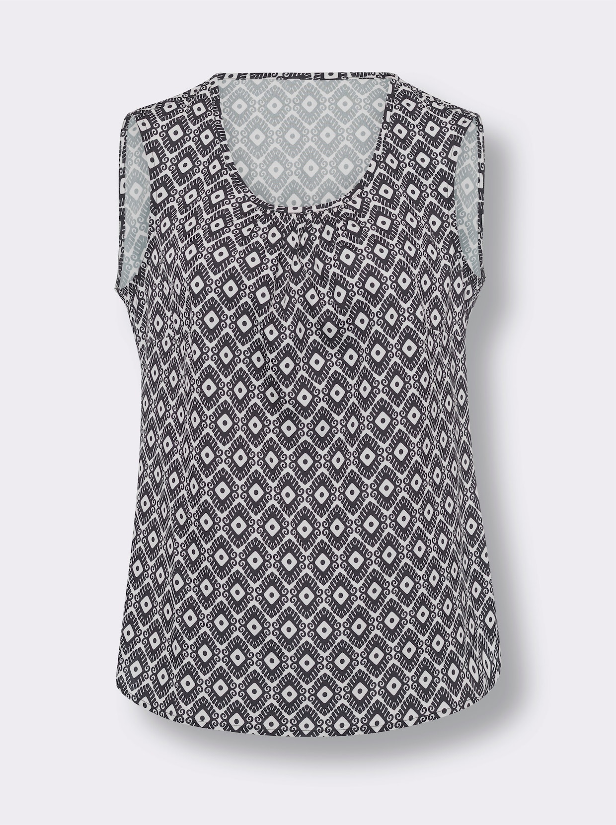 Blousetop - ecru/zwart geprint