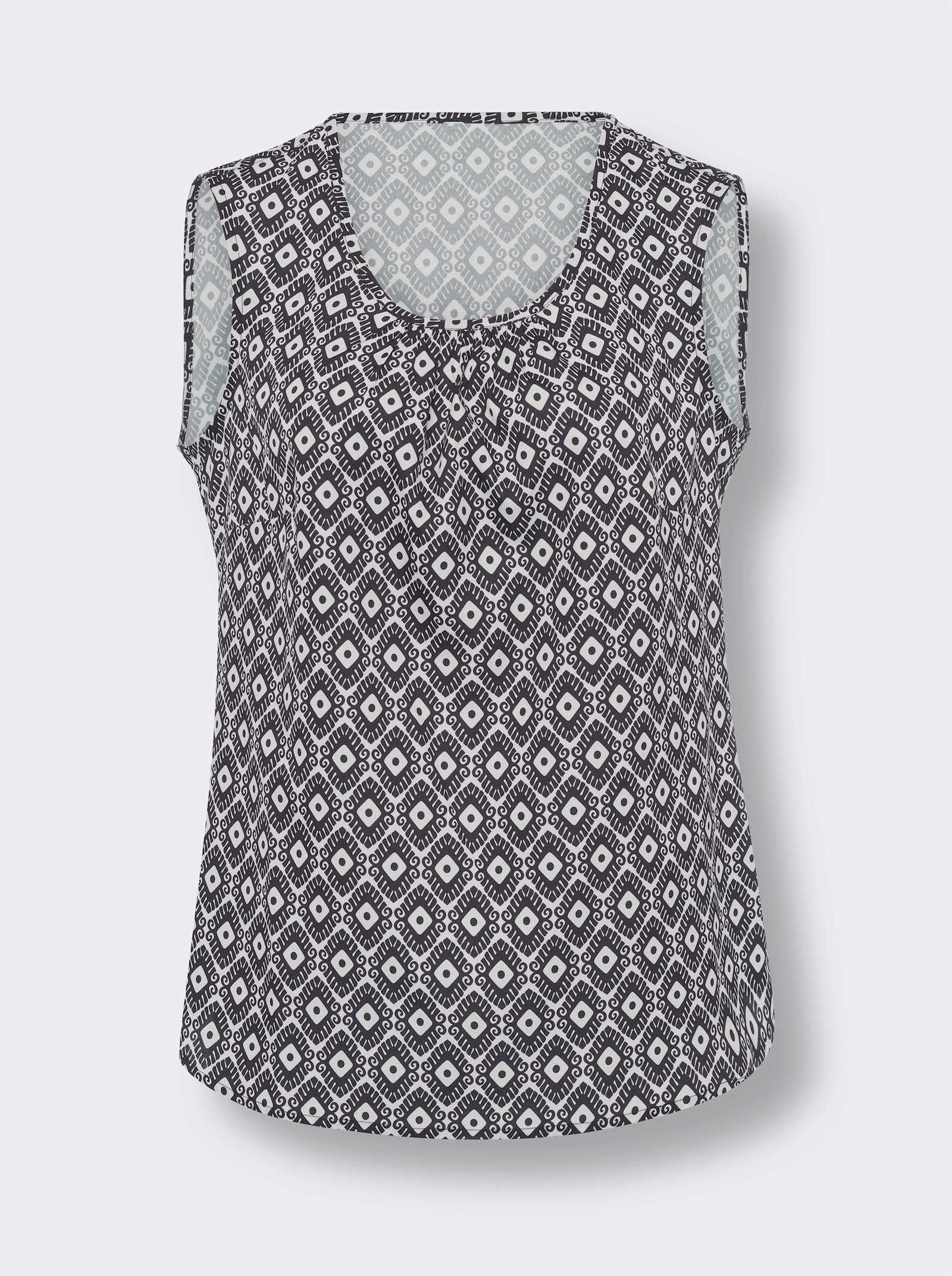 Blúzkový top, min. vzor - svetlobéžovo-čierna potlač