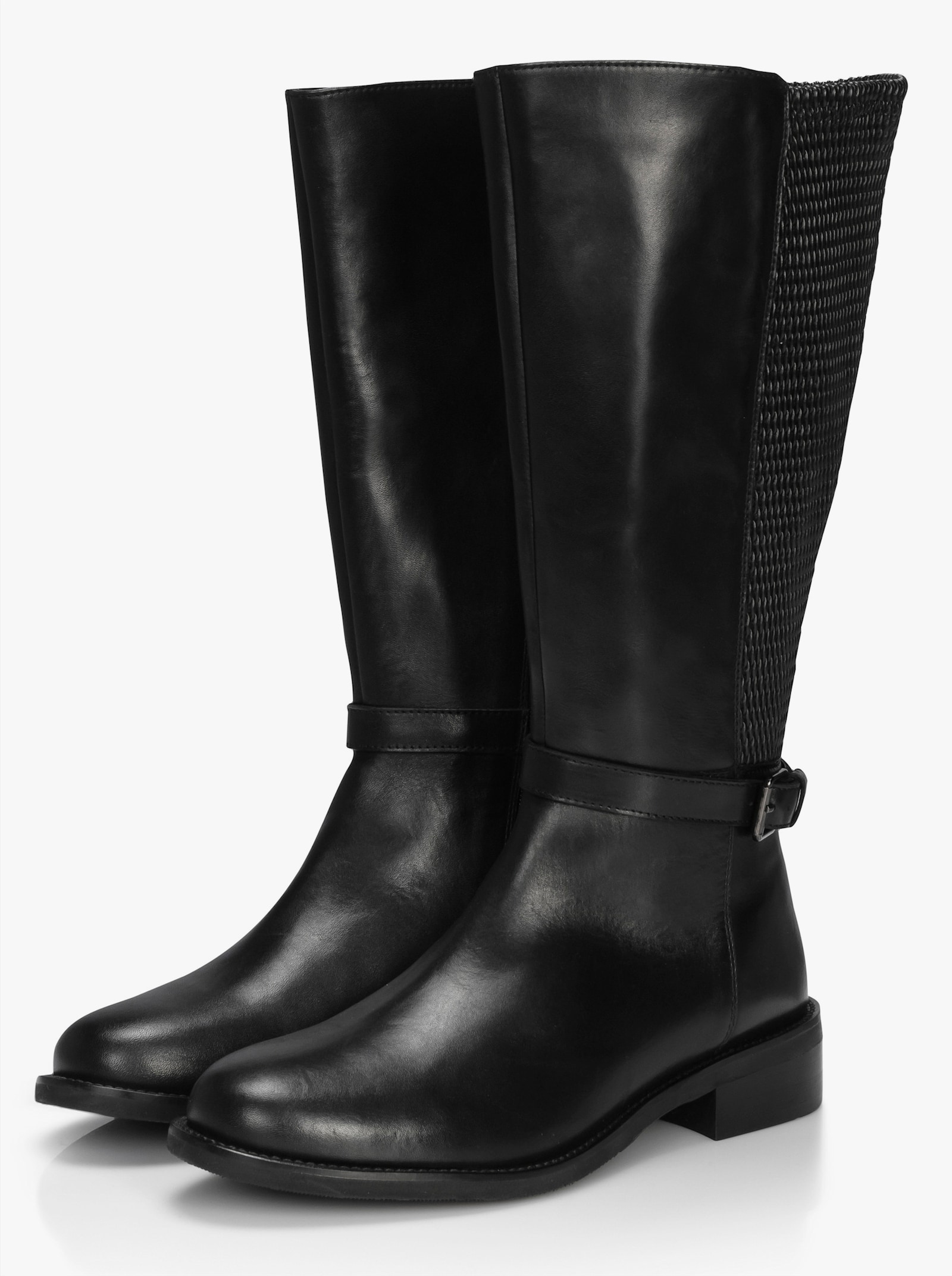 sheego Weitschaftstiefel aus Leder, mit Zierschnalle - schwarz