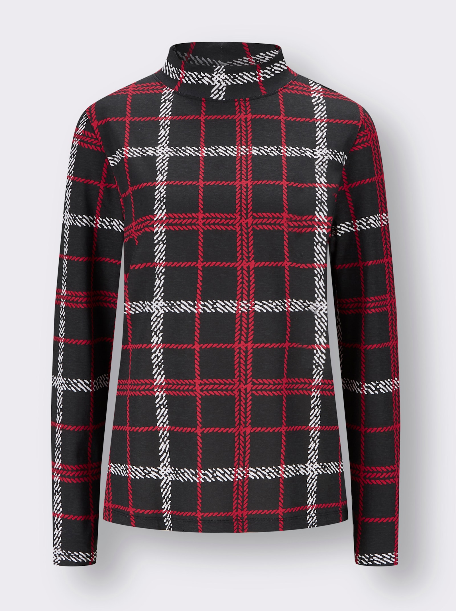 Shirt met opstaande kraag en ruitpatroon - zwart/rood geruit
