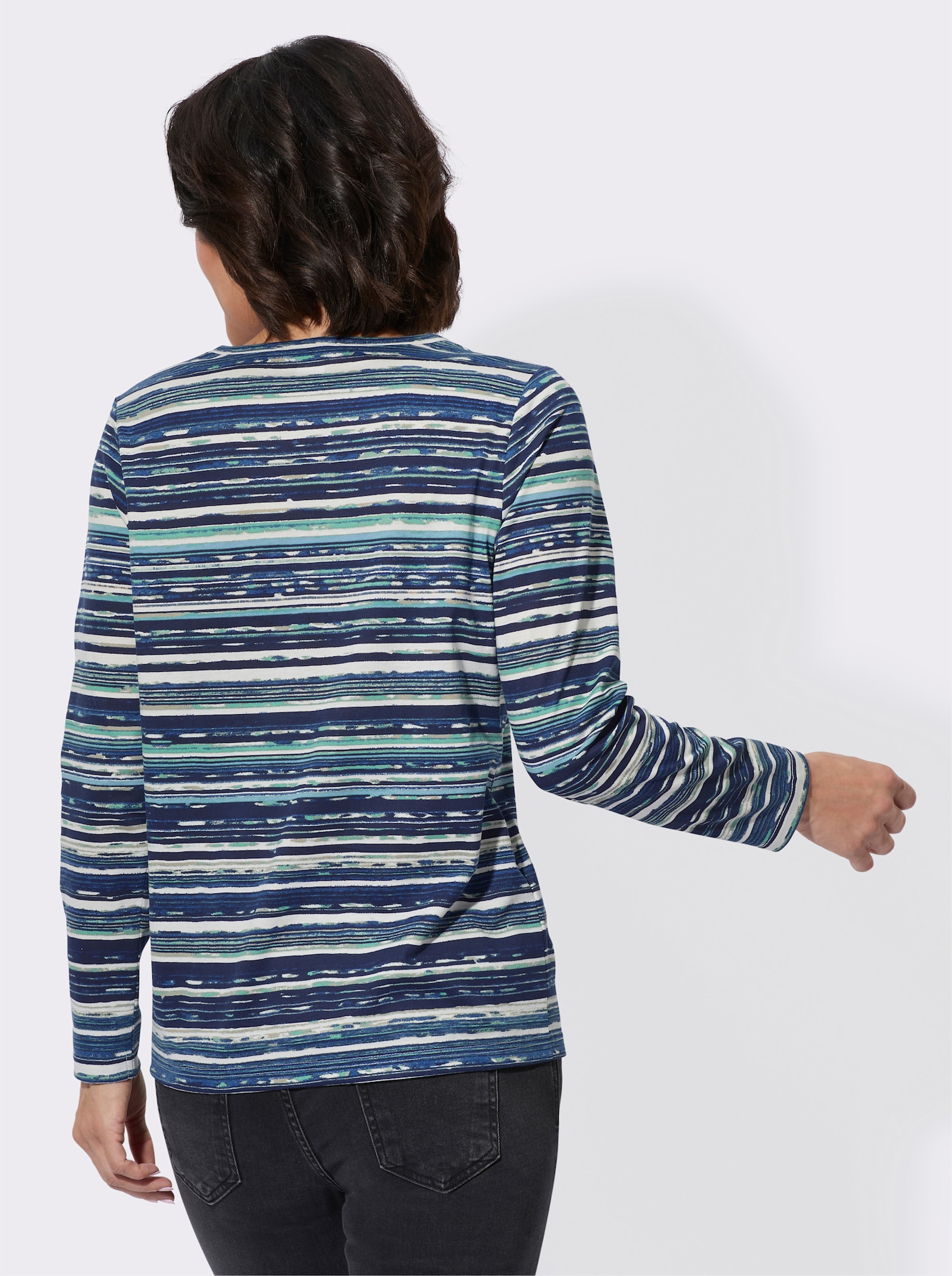 Langarmshirt aus reiner Baumwolle - marine-ozean-bedruckt